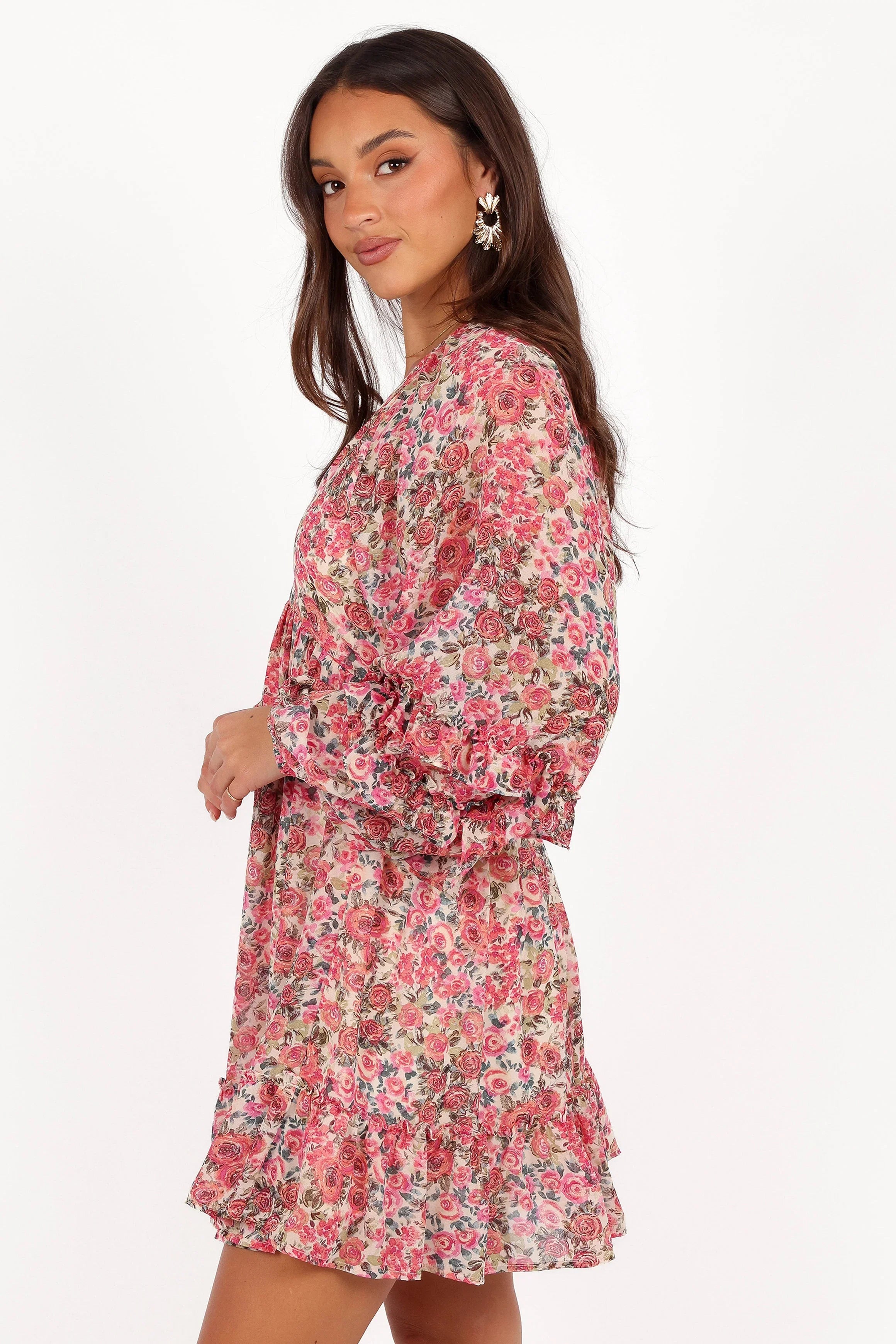 Reese Long Sleeve Mini Dress Pink Floral