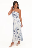Tamira Strapless Midi Dress Blue Floral