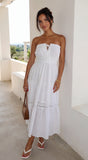 Sunbeam Tiered Lace Strapless Maxi Dress White