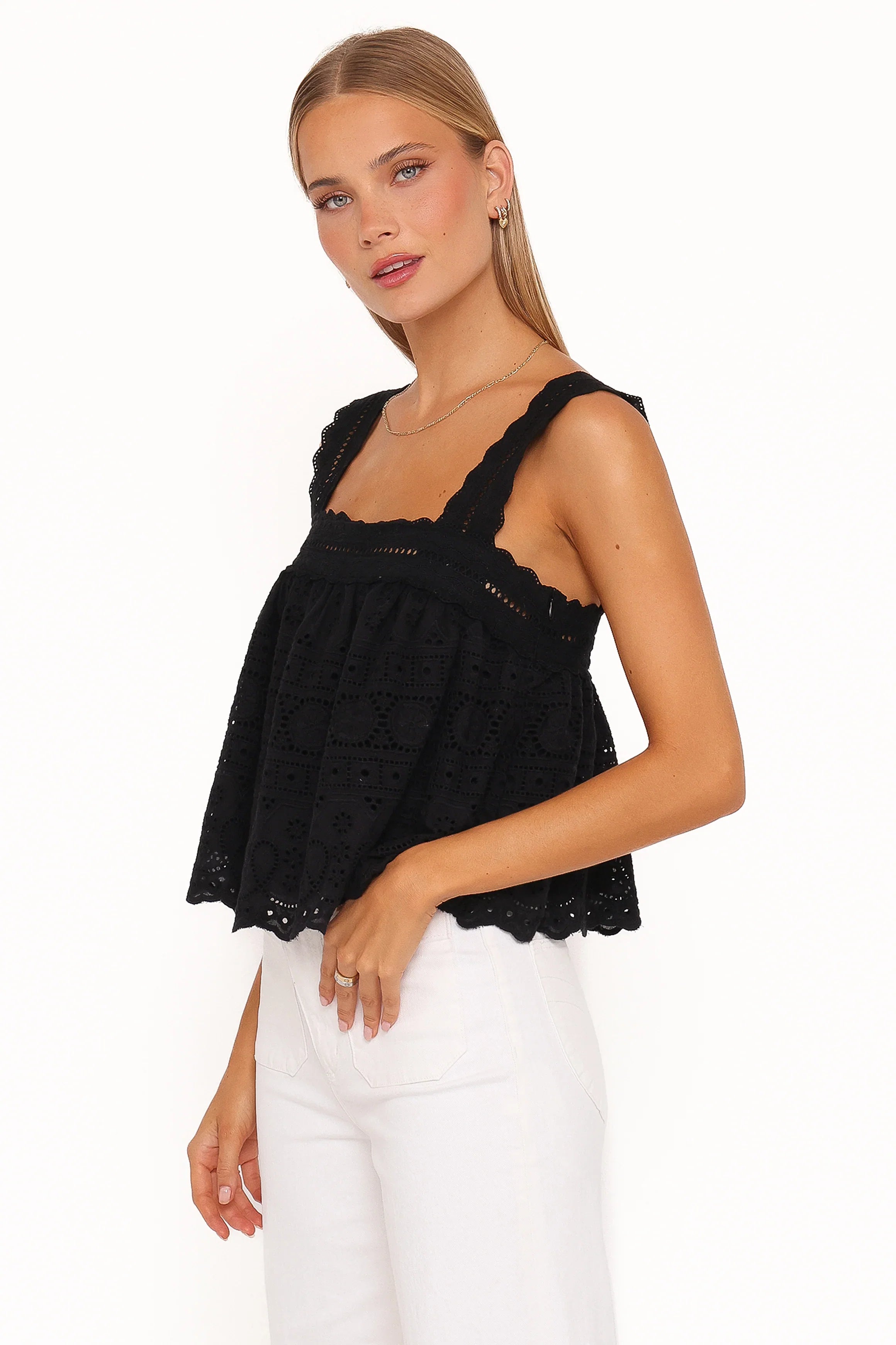 Aideen Eyelet Top Black