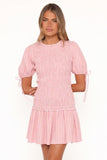 Kaelyn Gather Mini Dress Pink Stripe