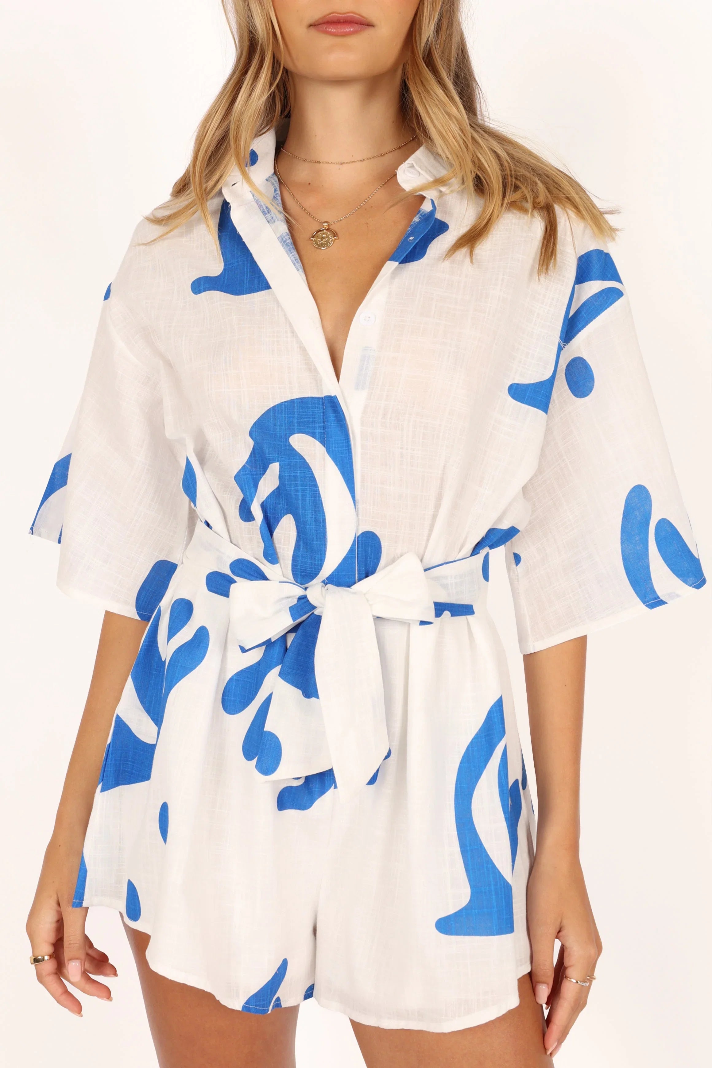 Kellie Romper White Blue