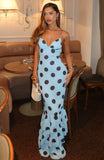 Power Ballad Maxi Dress Baby Blue Choc Polka Dot