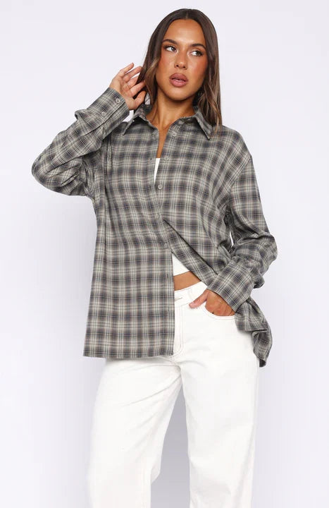 At First Light Button Up Shirt Blue Grey Check