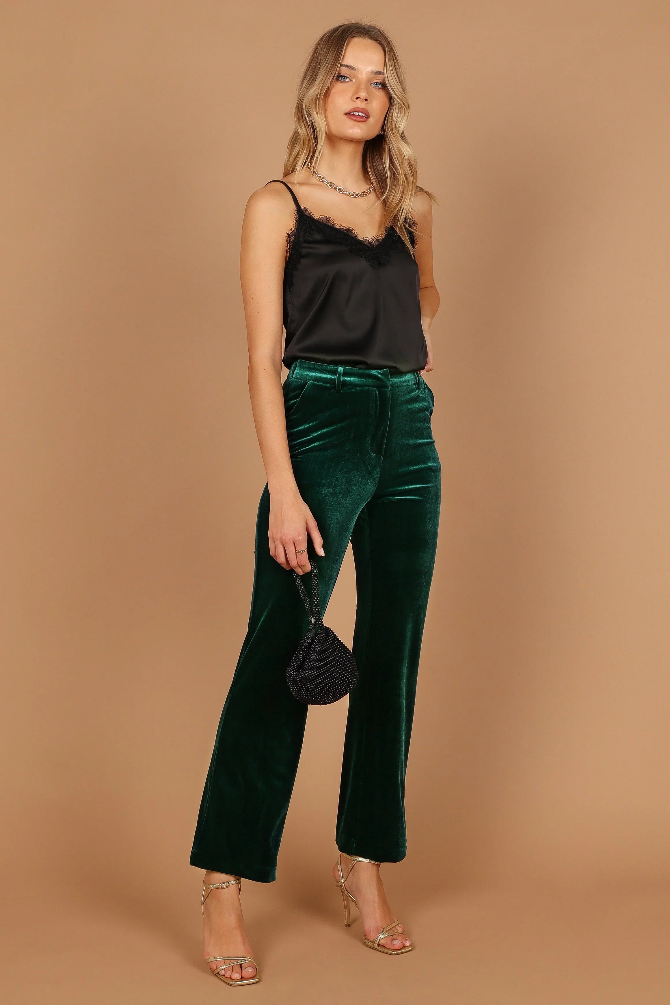 Darla Velvet Wide Leg Pants Hunter Green