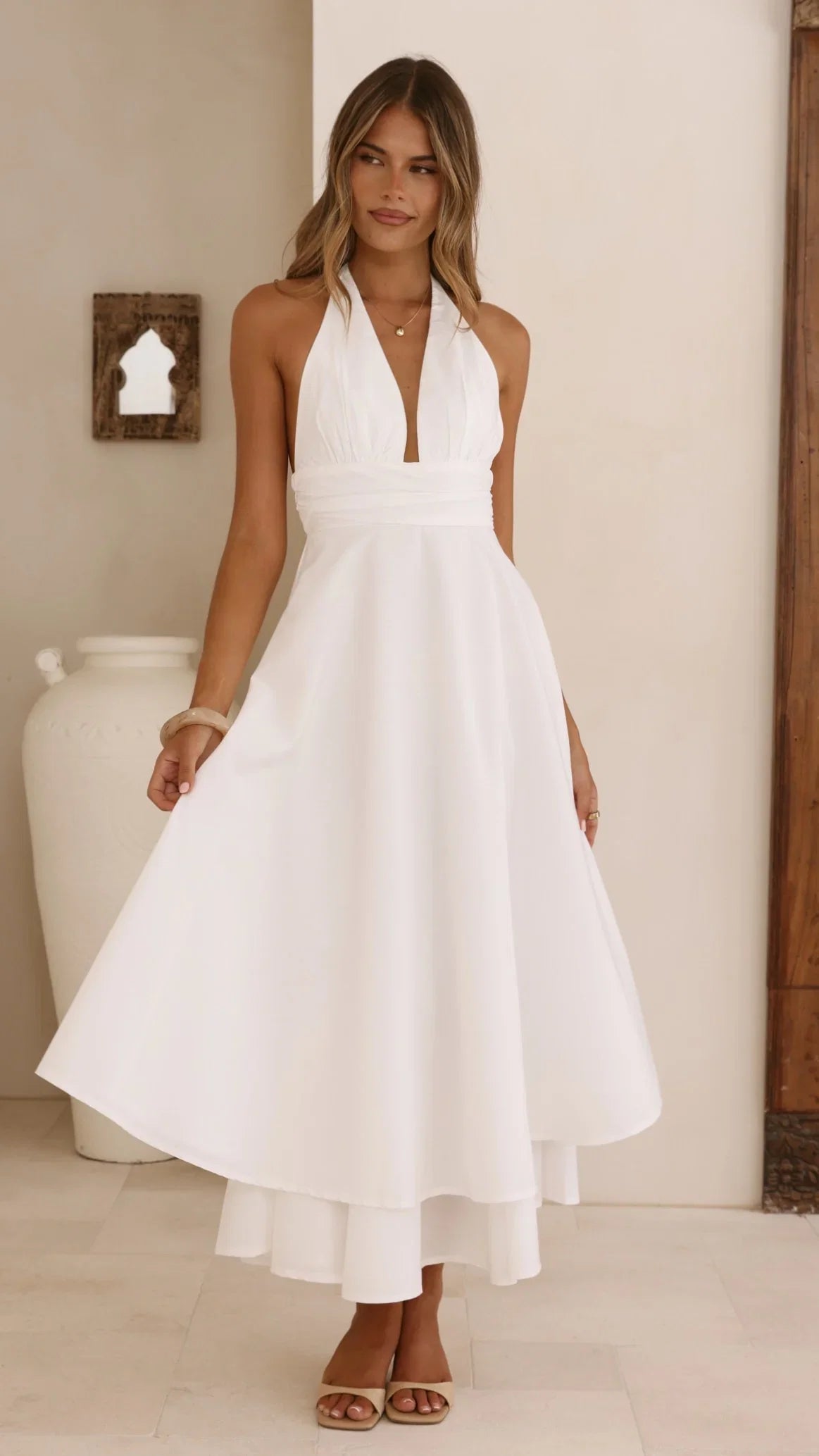 Kathy Halter Neck Maxi Dress White