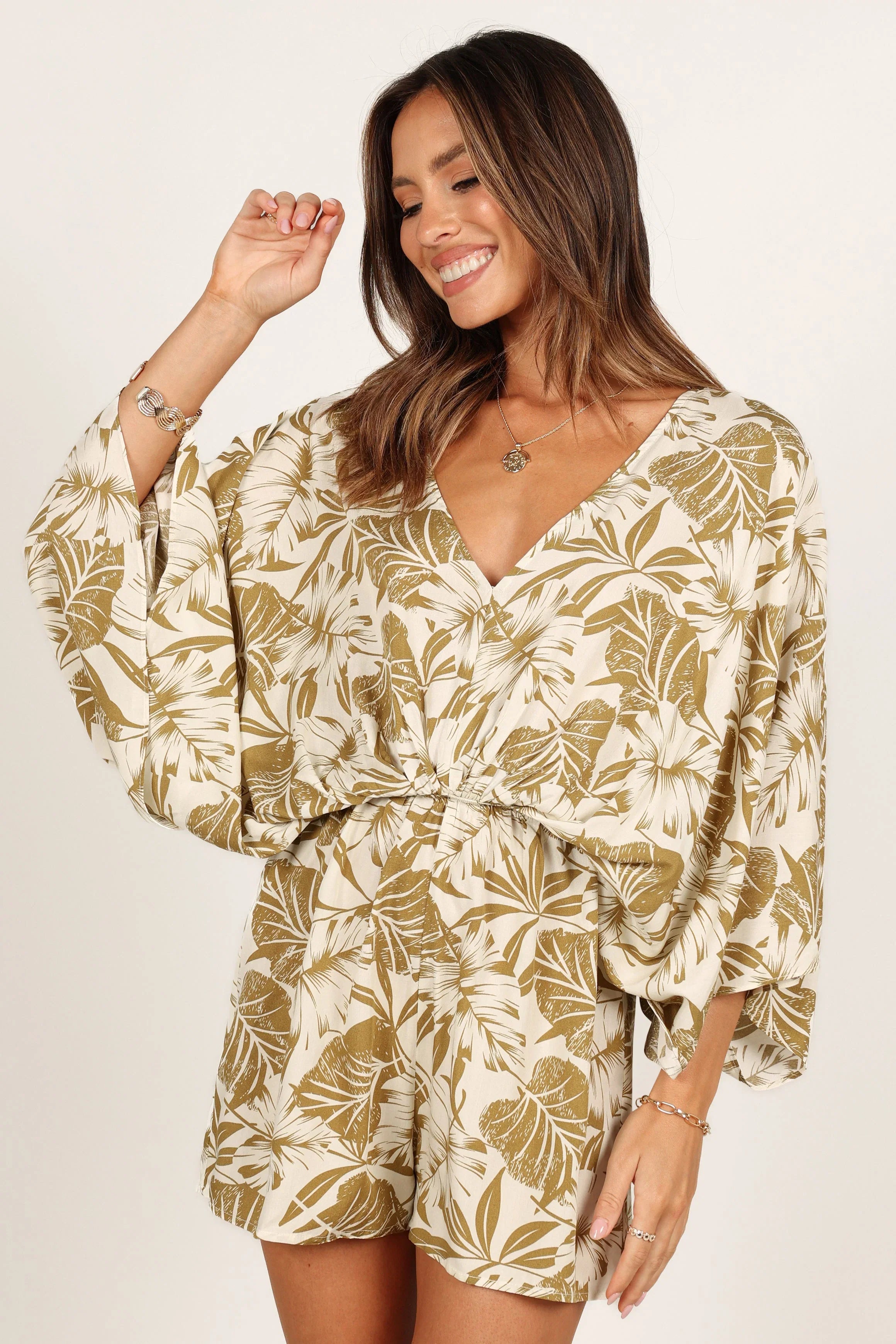 Willa Kimono Sleeve Romper Olive