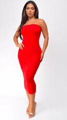 Avalon Ribbed Tube Midi Dress Red