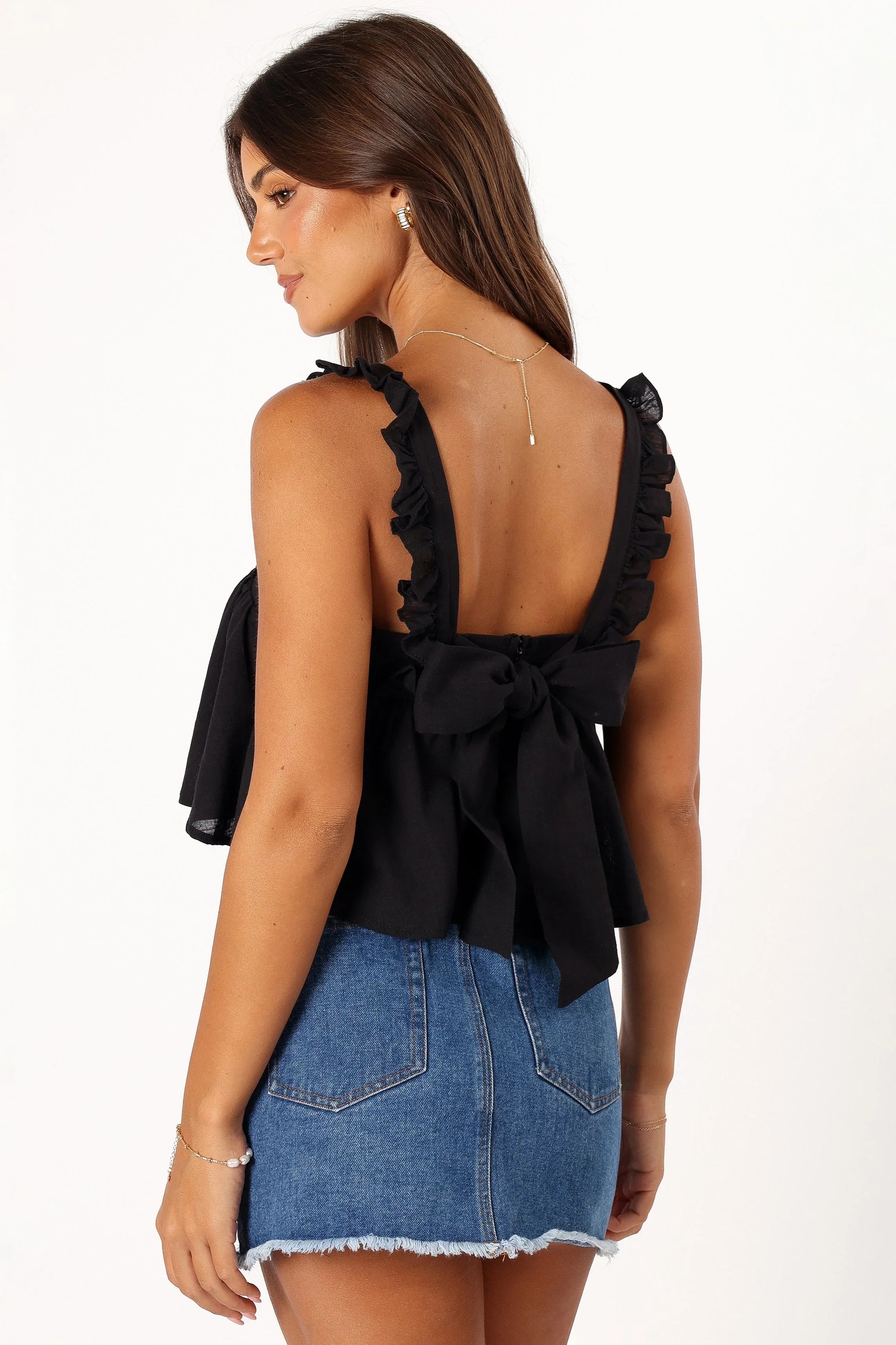 Raye Ruffle Strap Top Black