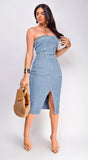Lucia Denim Front Slit Midi Dress Light Blue