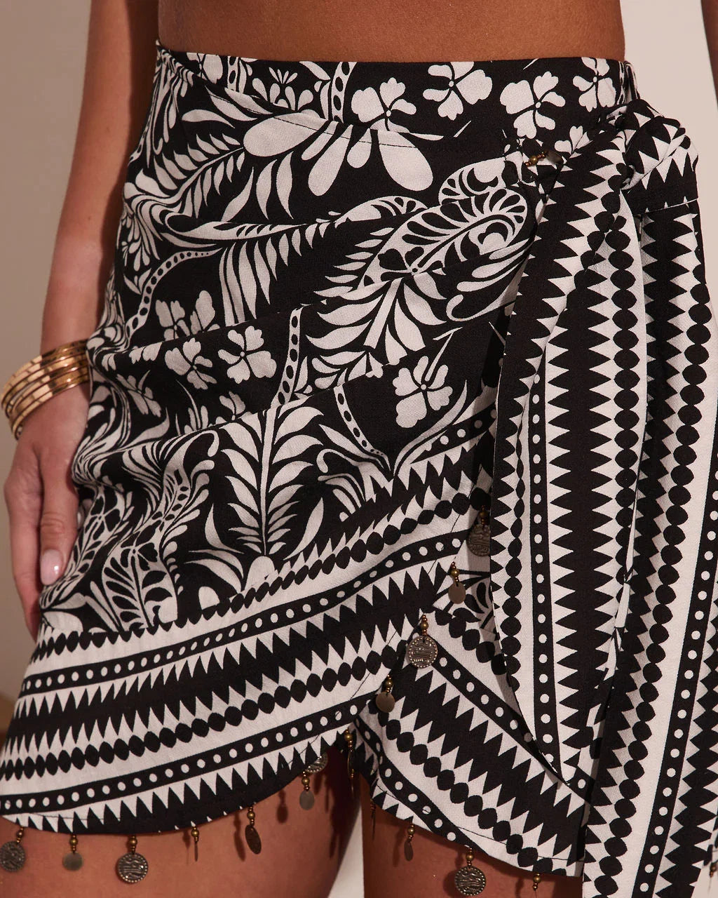 Seaside Blossom Floral Wrap Mini Skirt