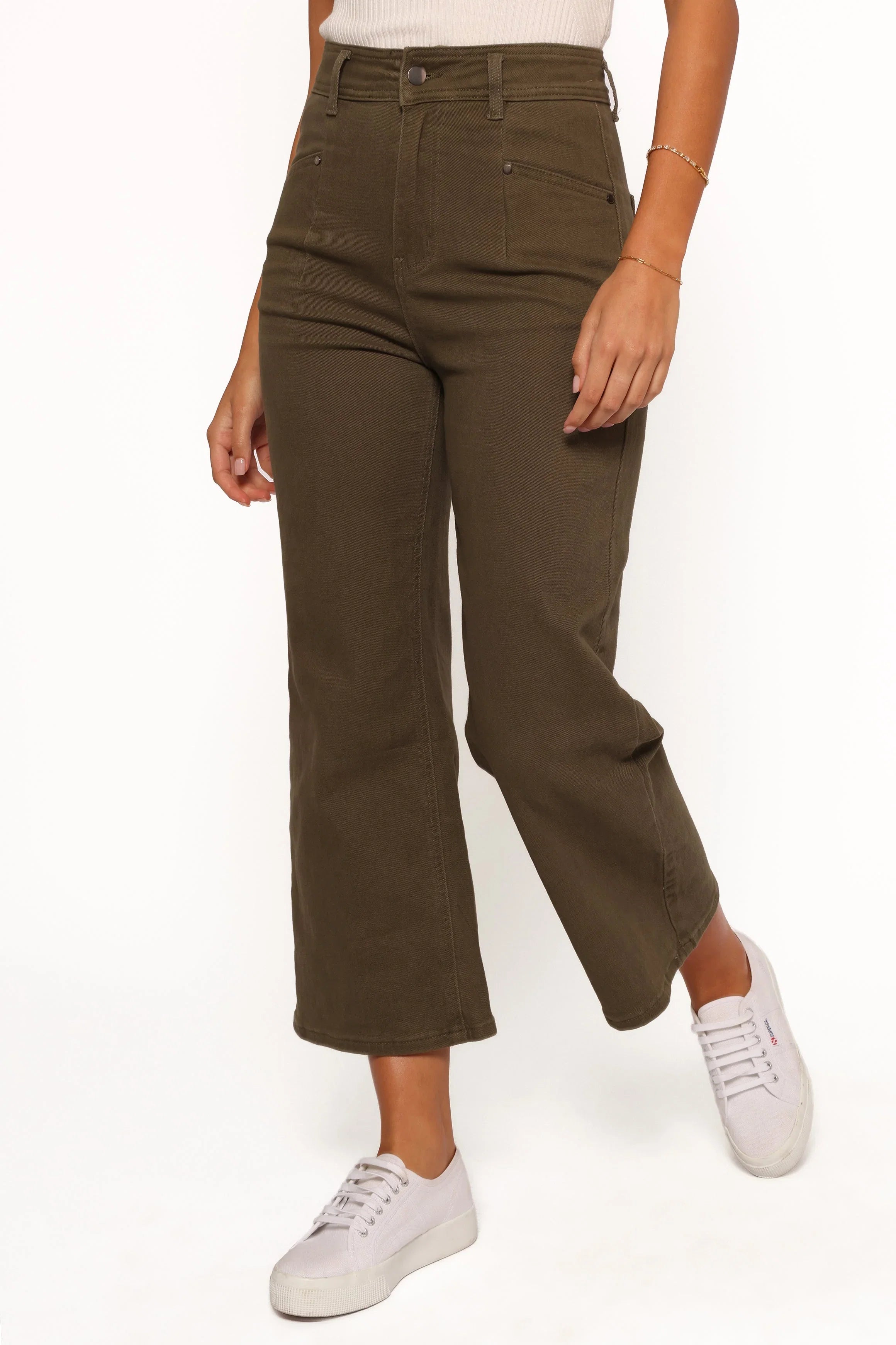 Georgette High Waisted Straight Leg Pants Olive