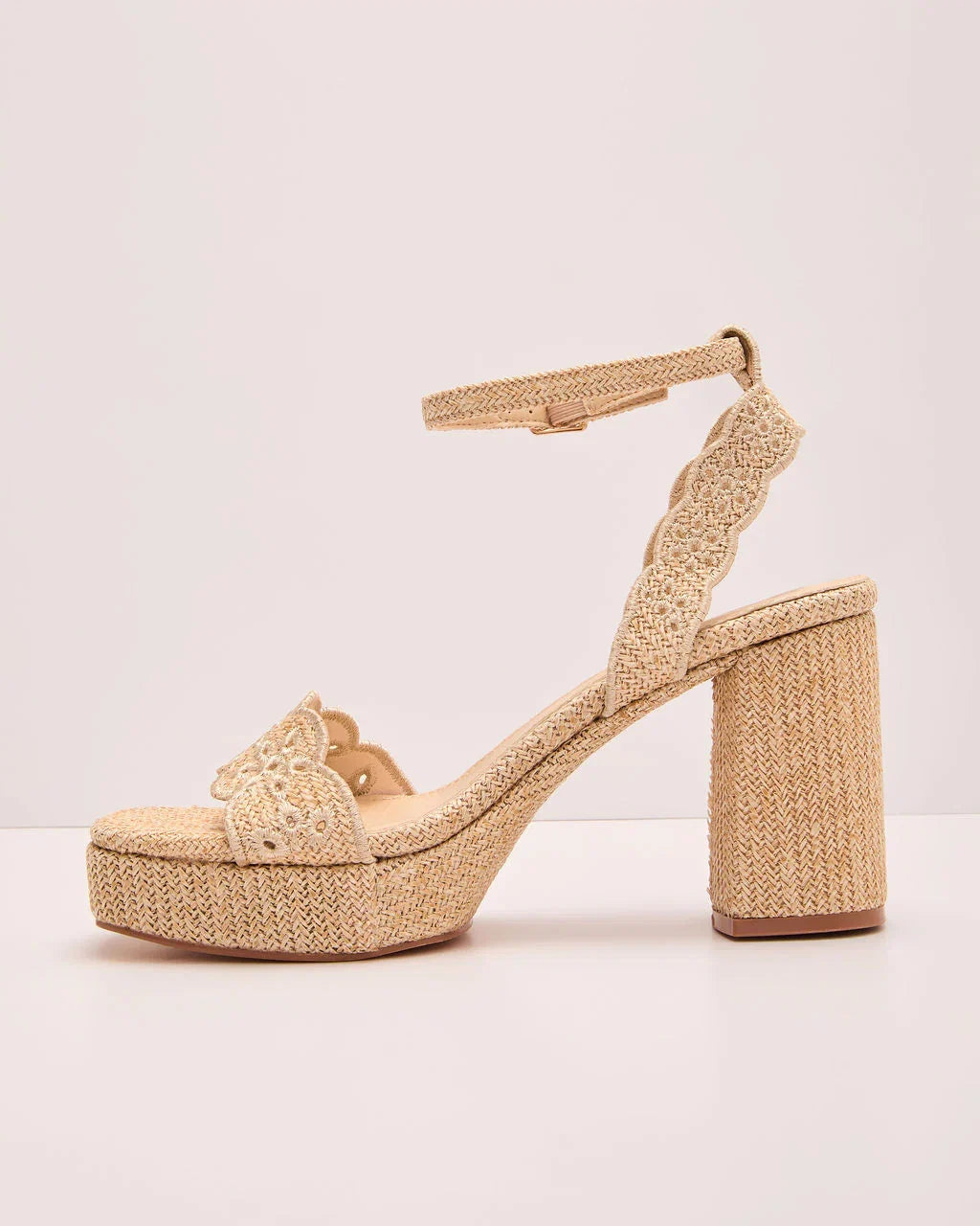 Palm Glow Raffia Laser Cut Heel Sandal