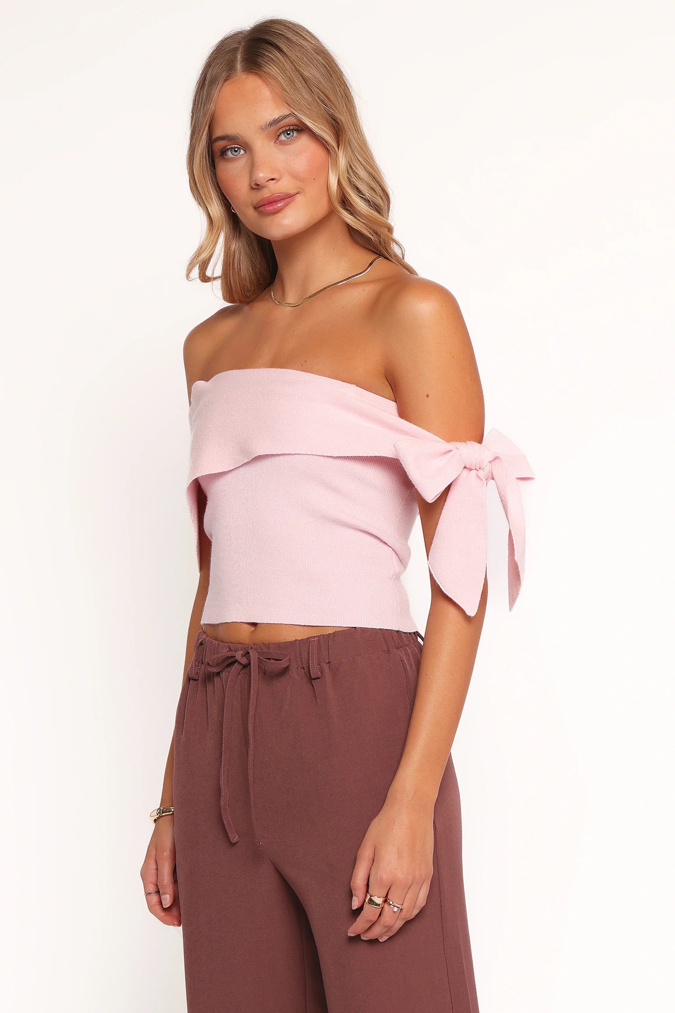 Charama Off Shoulder Knit Top Pink