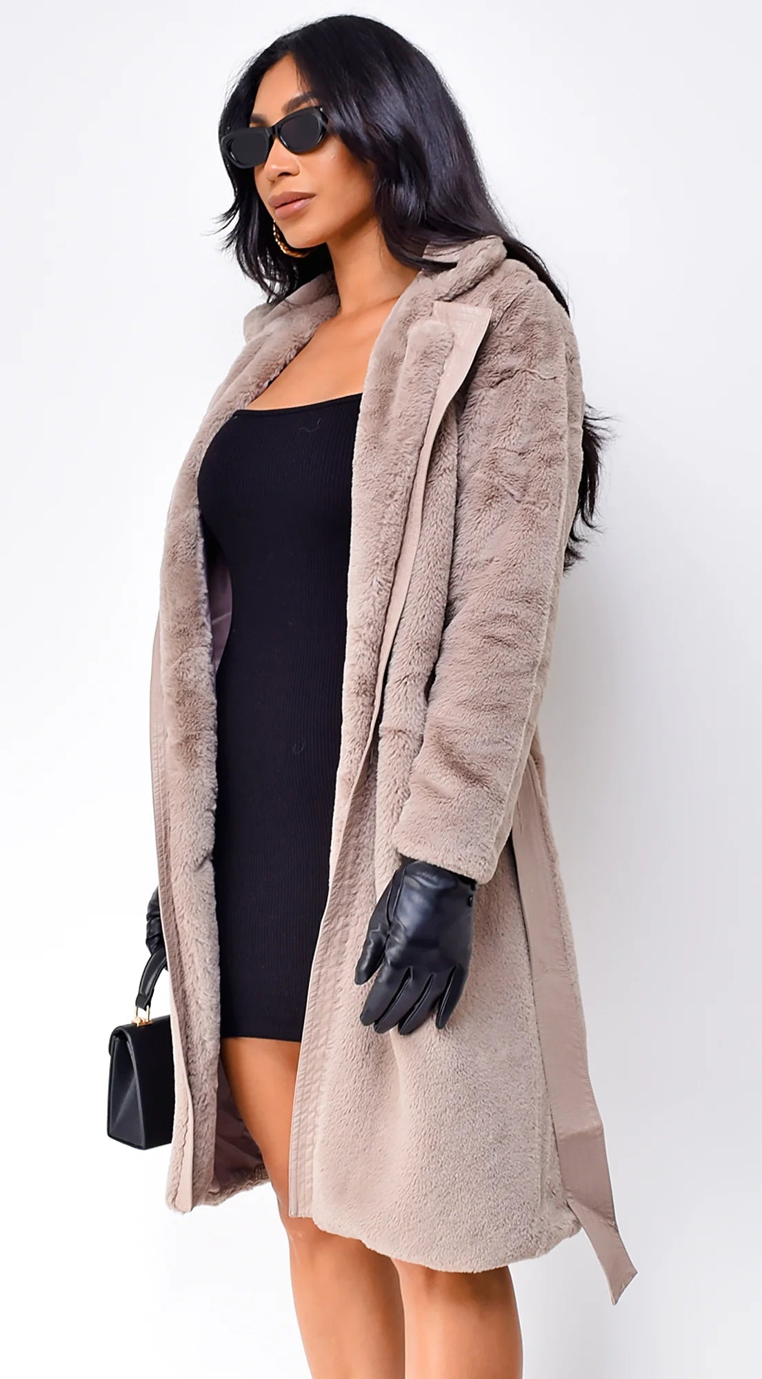 Cataleya Long Faux Fur Coat Taupe