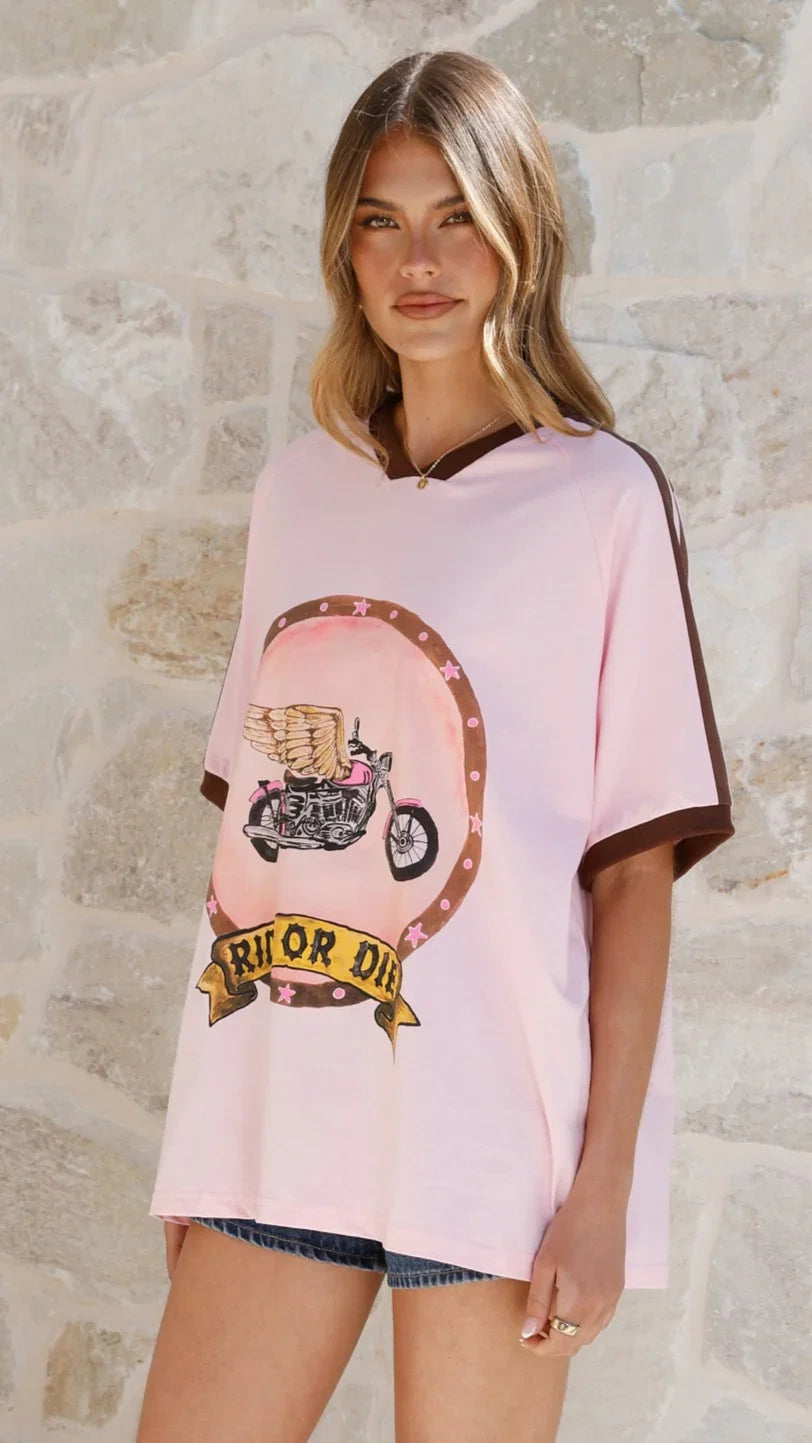 Avis Oversized Tee Ride or Die Print