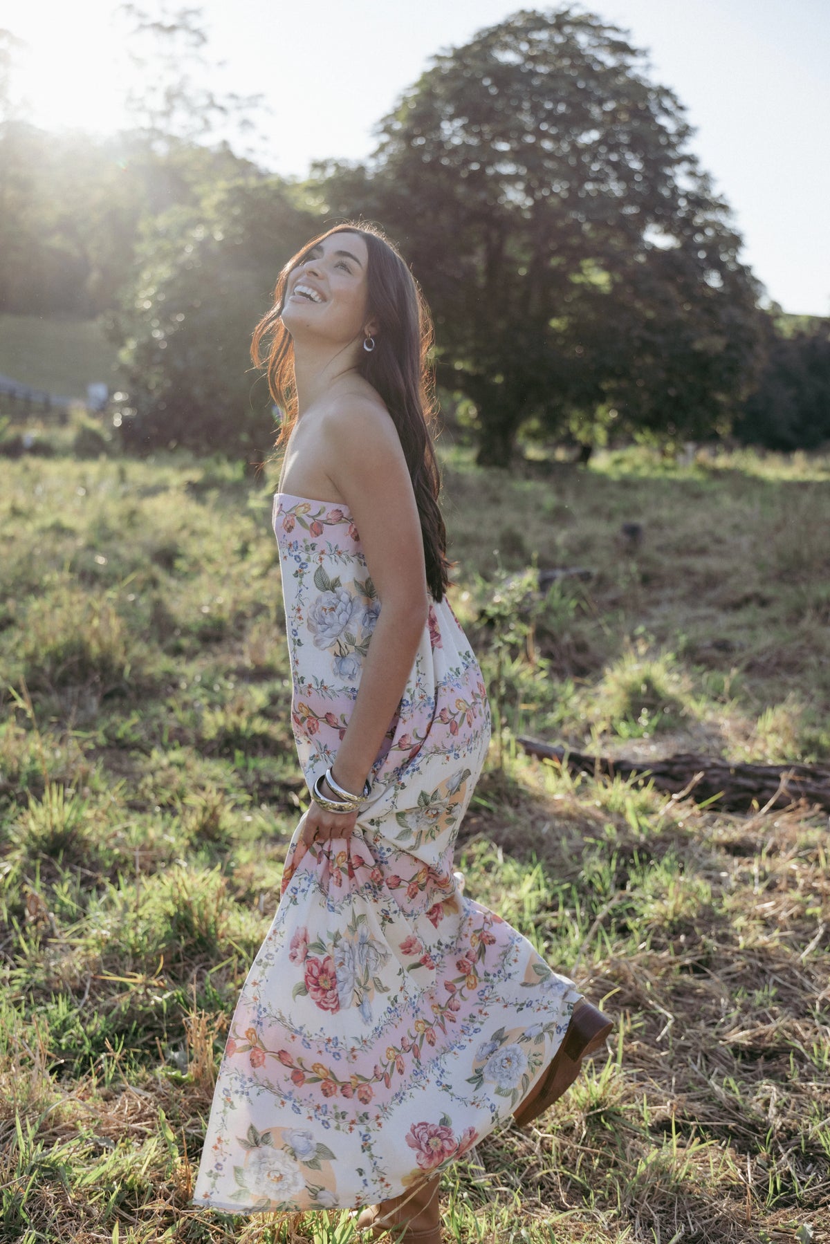 Amora Strapless Maxi Dress Rose Tile