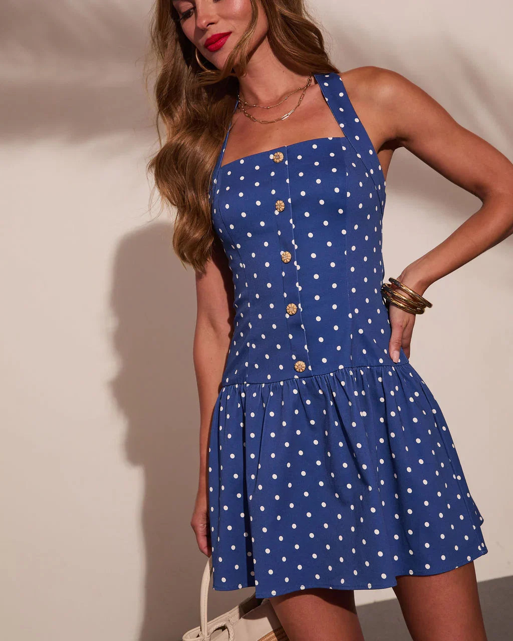 Sugar Coast Polka Dot Halter Neck Mini Dress