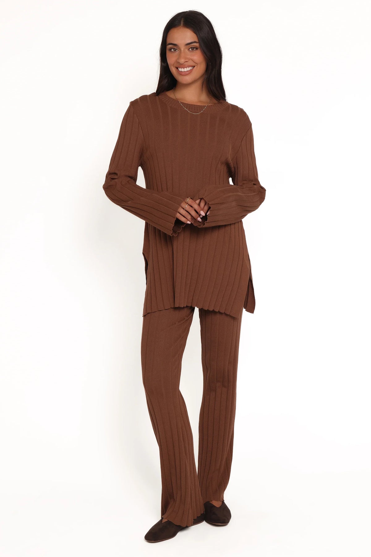 Silvie Long Sleeve Knitted Set Chocolate