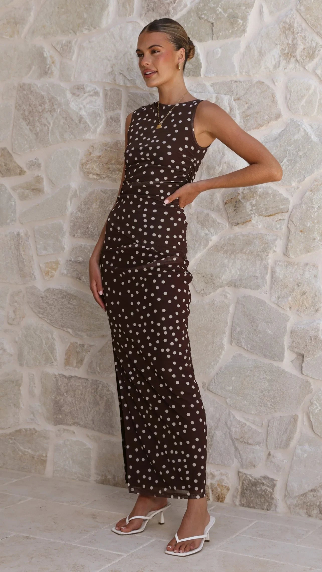 Janika Maxi Skirt Chocolate White Polka Dot