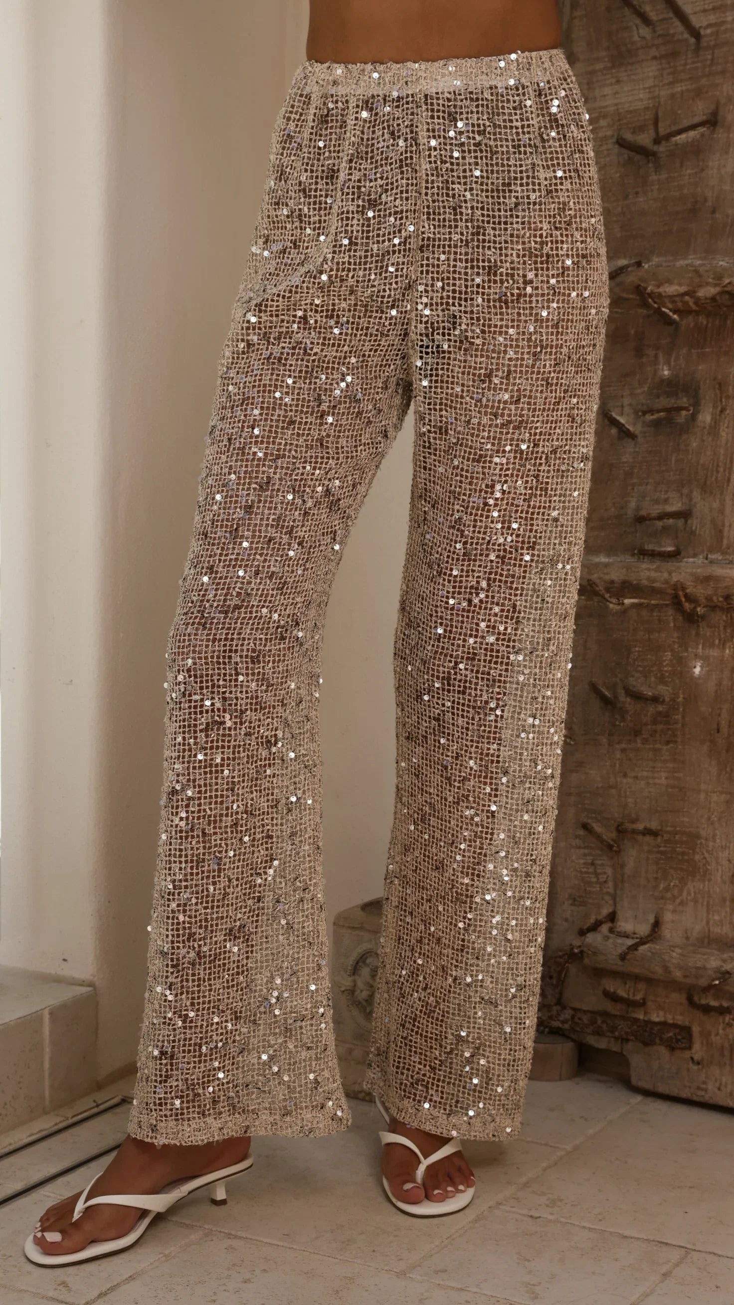 Zinnia Sequins Pant Beige