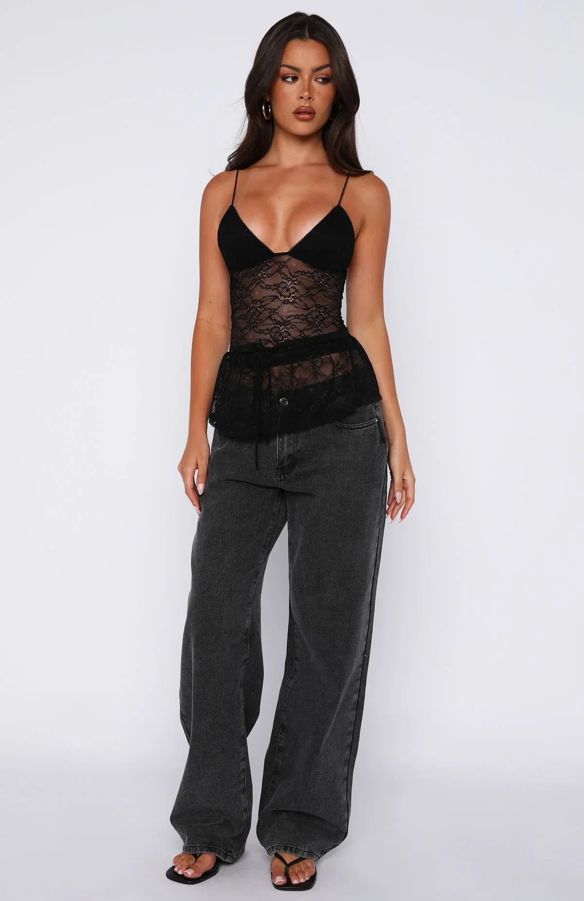 Vintage Postcard Lace Top Black