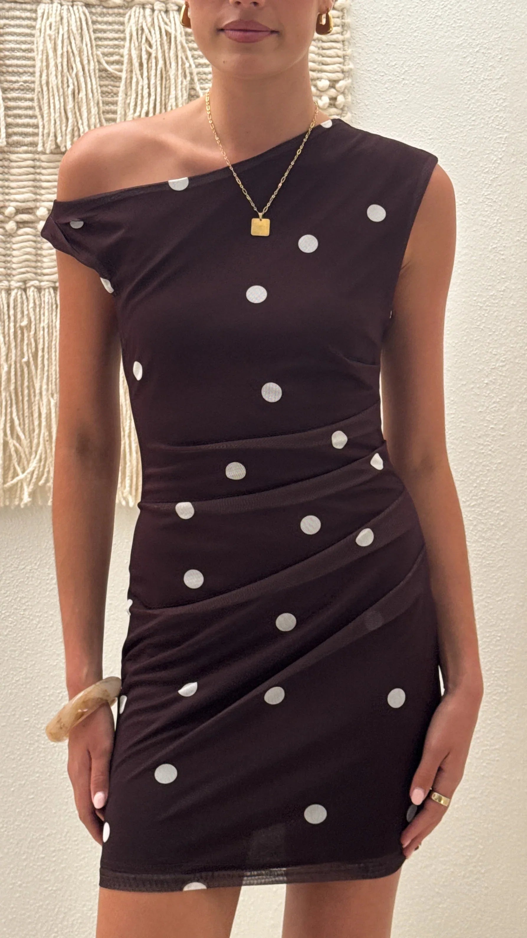 Zariah Mini Dress Brown White Polka Dot