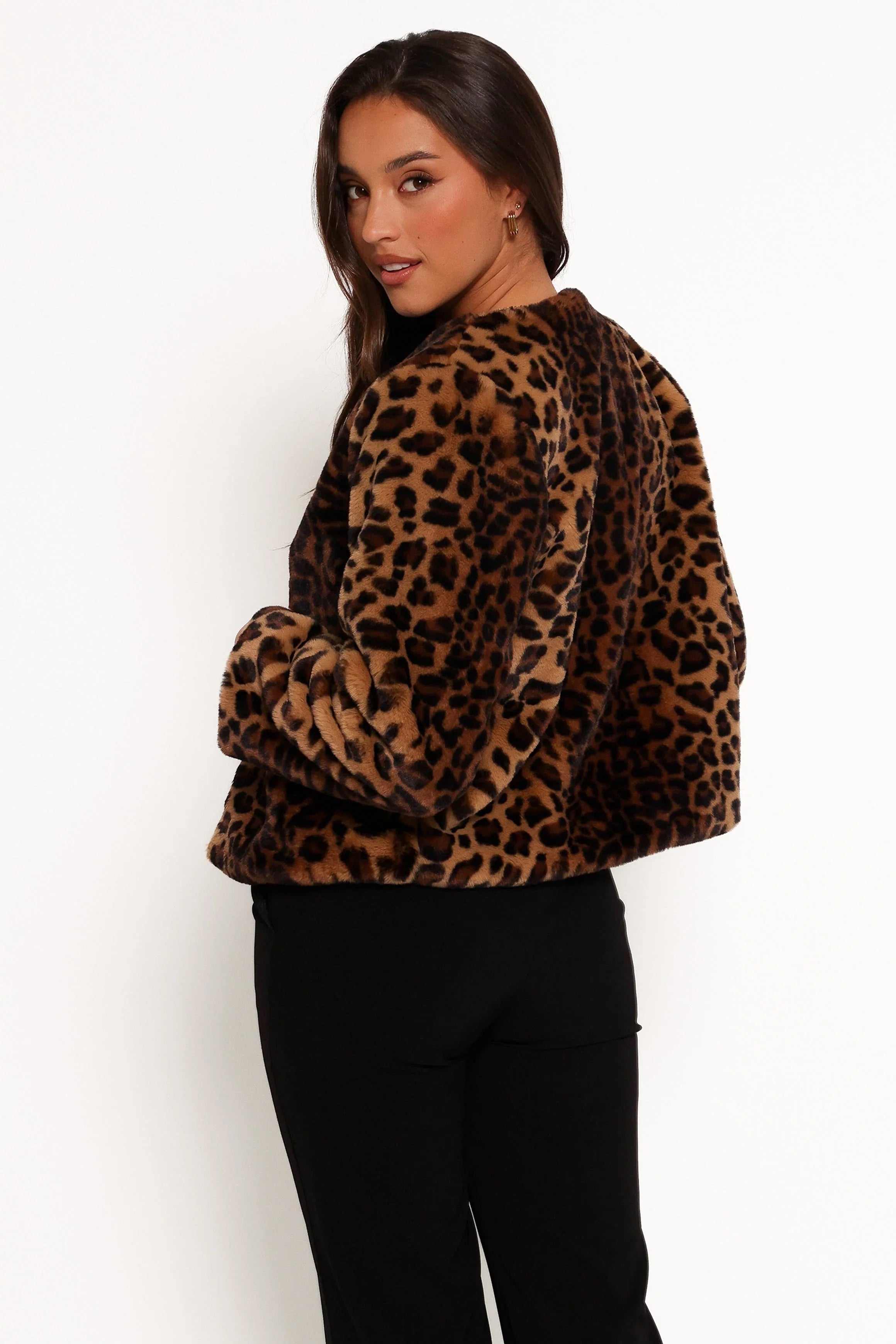 Cassia Faux Fur Leopard Crop Jacket Leopard