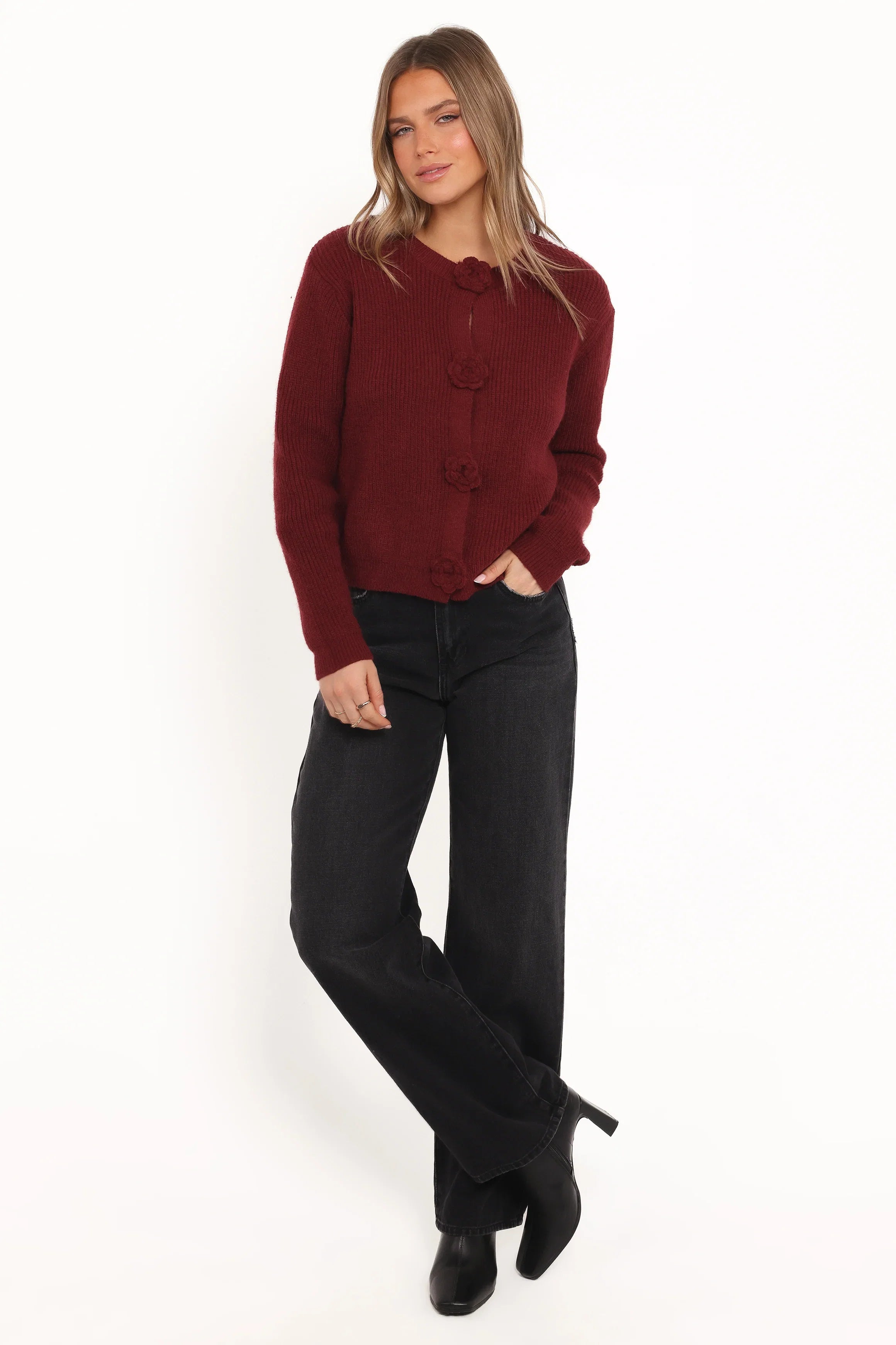 Jones Rosette Cardigan Burgundy
