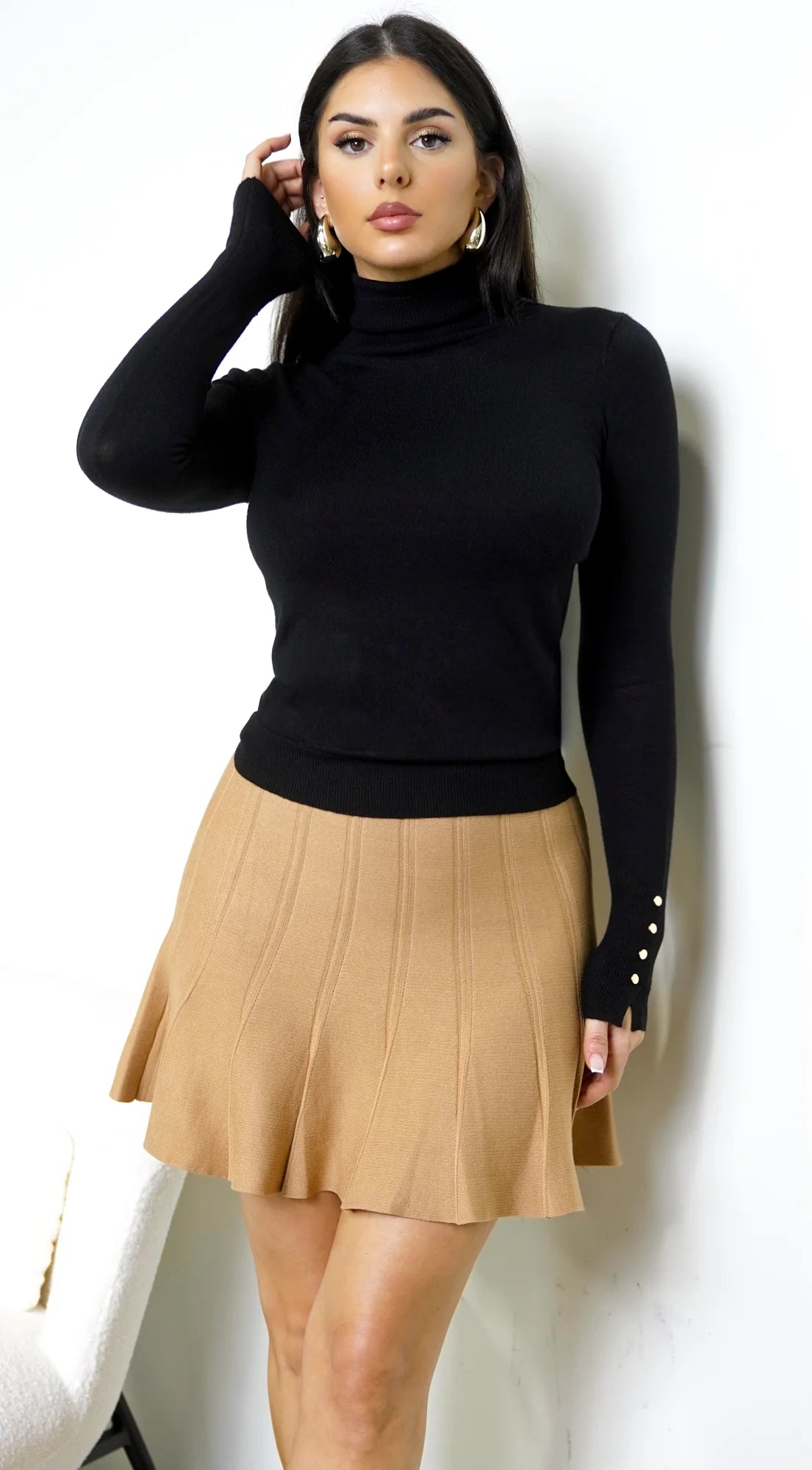 Solana Pleated Mini Skirt Beige