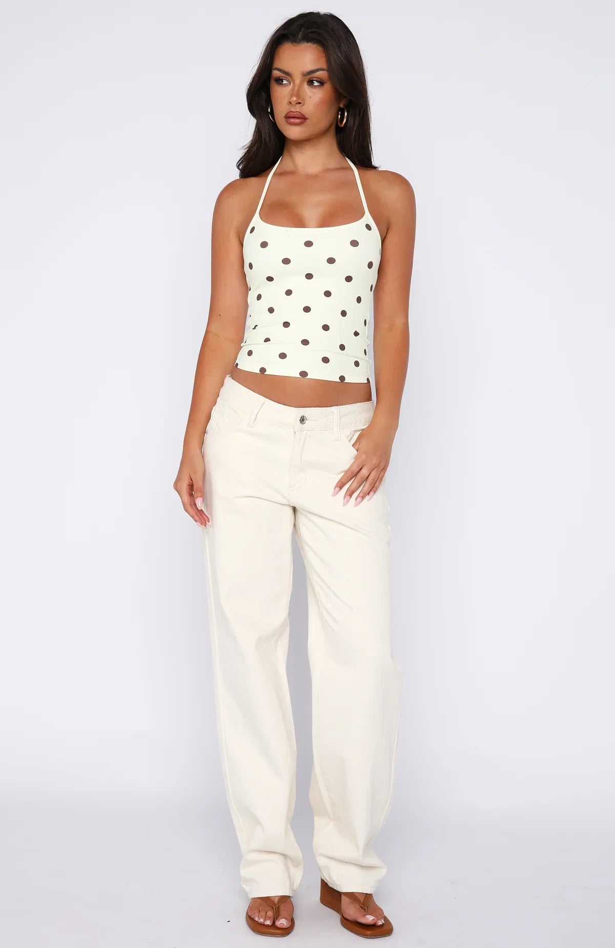 Poker Face Halter Top Chocolate Banana Polka Dot