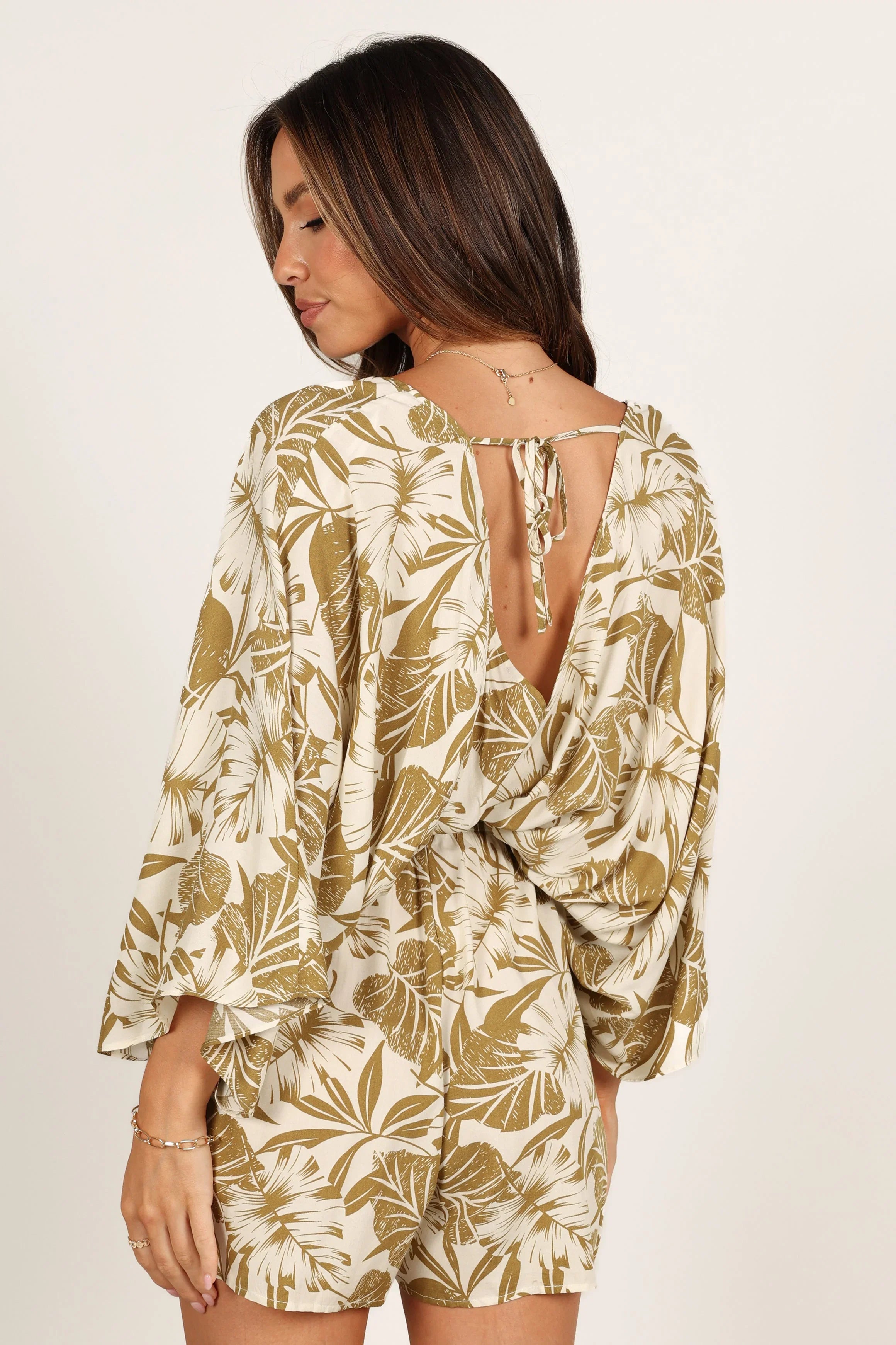 Willa Kimono Sleeve Romper Olive