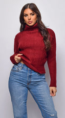 Gisella Cable Knit Turtle Neck Sweater Top Burgundy