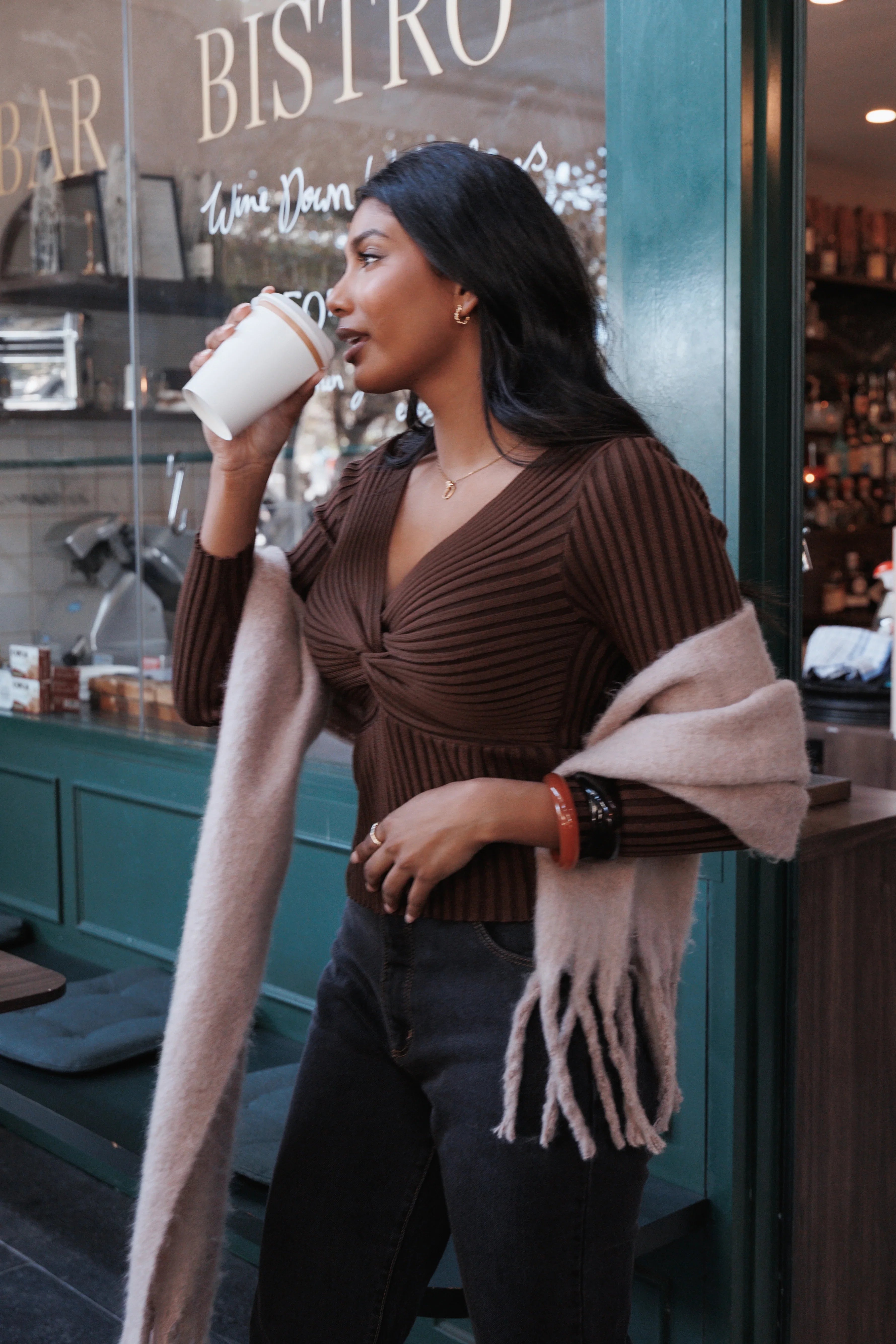 Demi Twist Detail Knit Top Brown