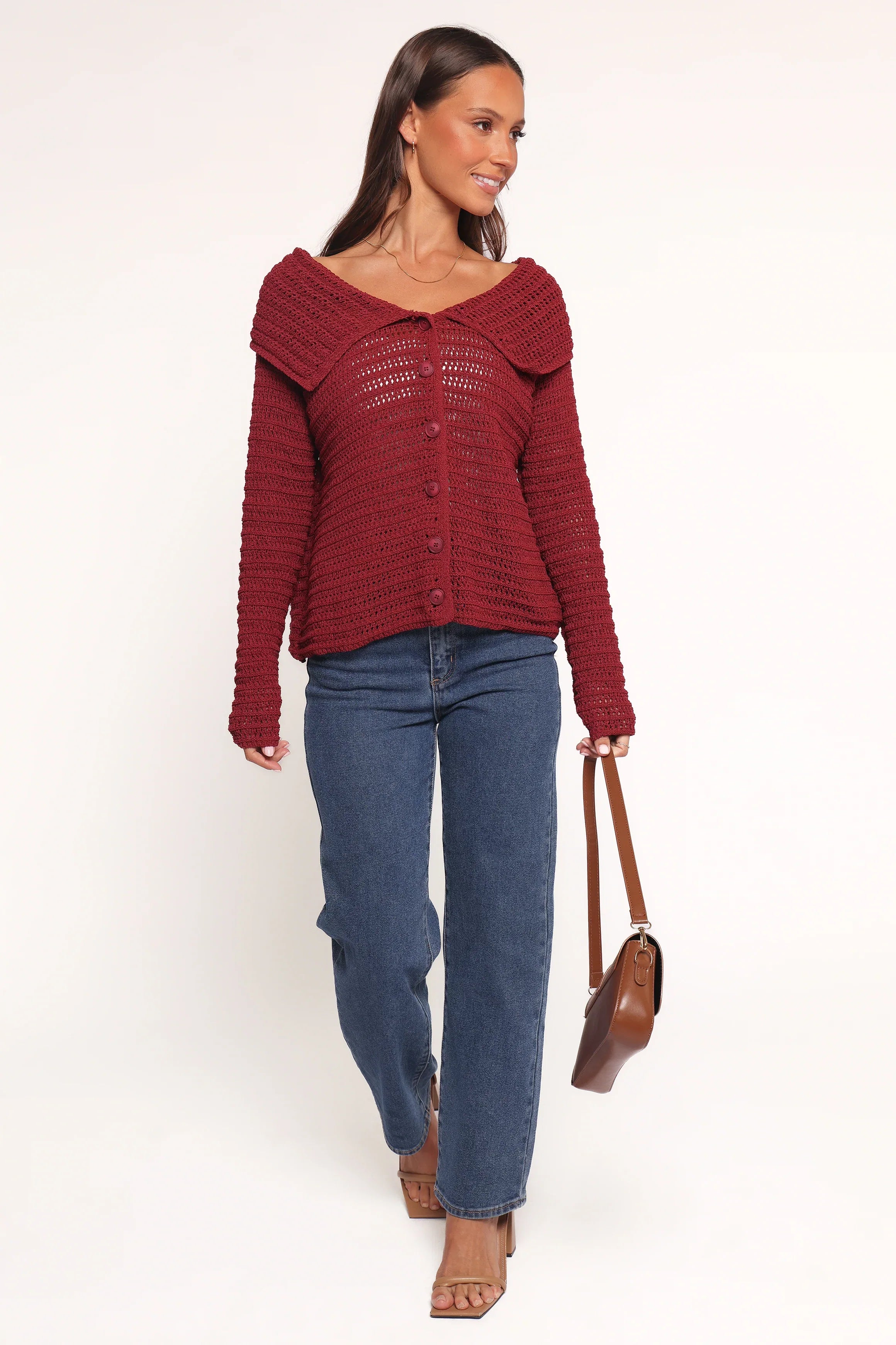 Lyra Large Collar Cardigan Burgundy
