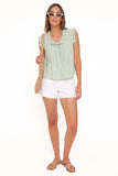 Luisa Ruffle Top Green White