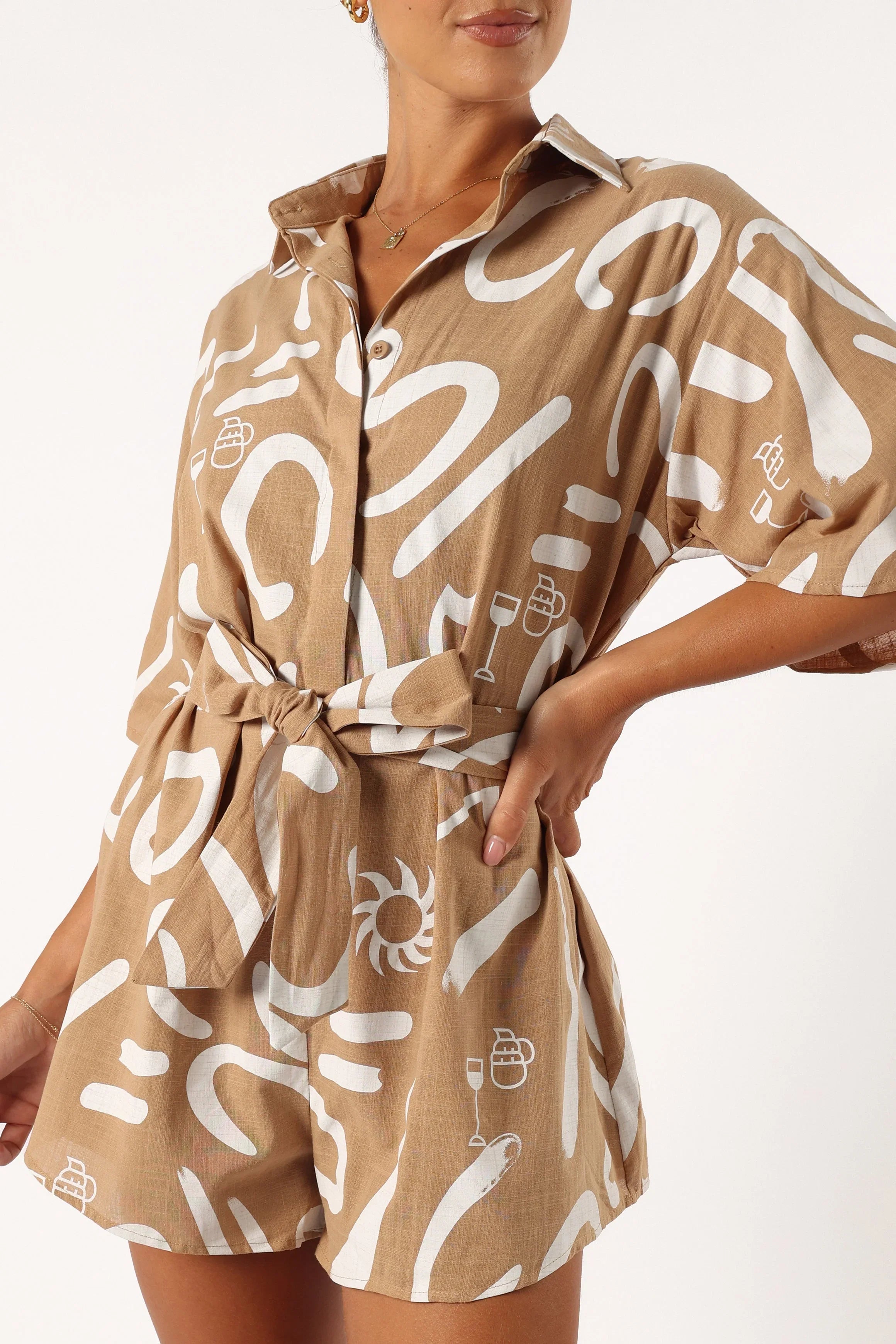 Kellie Romper Tan