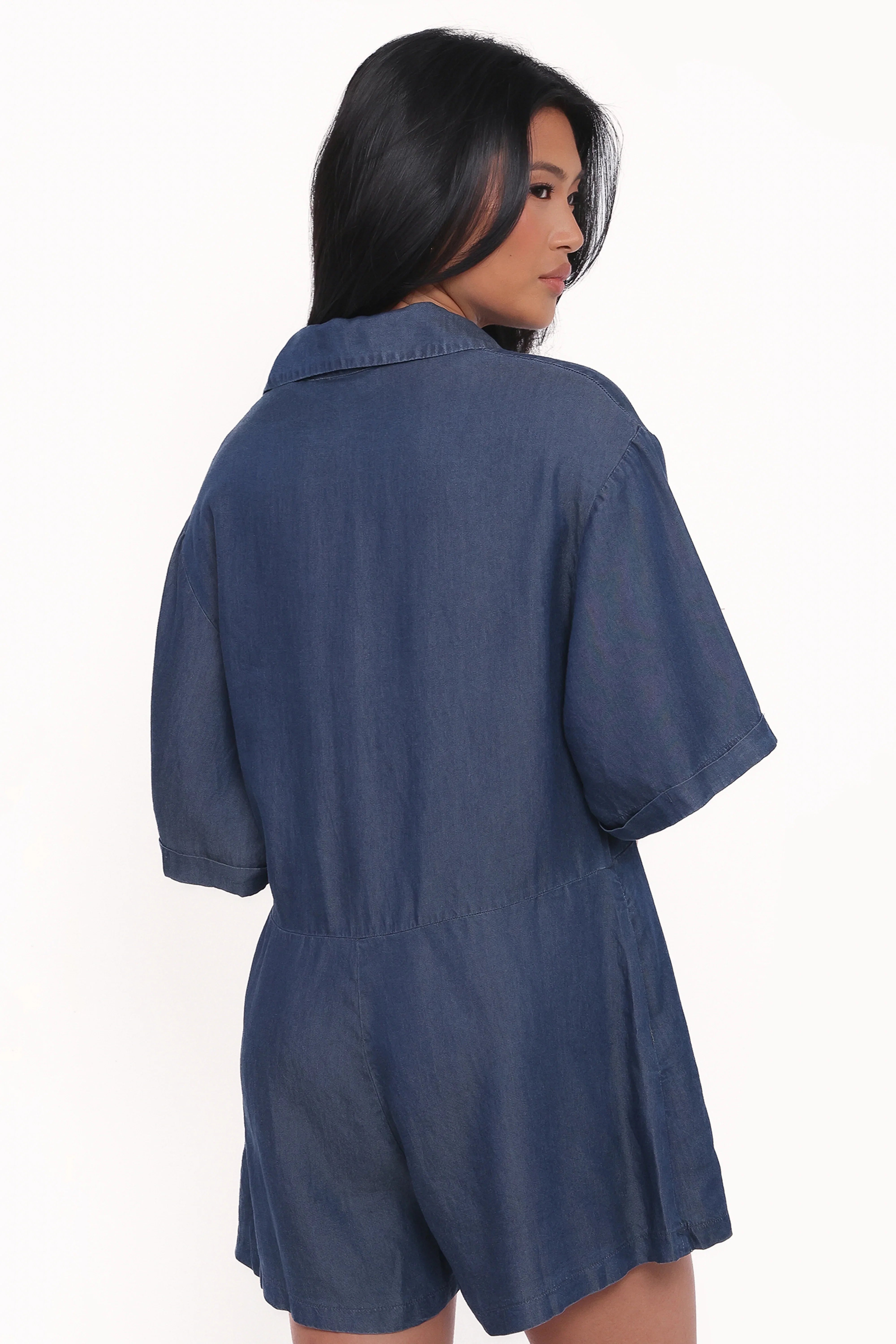 Kiya Denim Romper Dark Denim