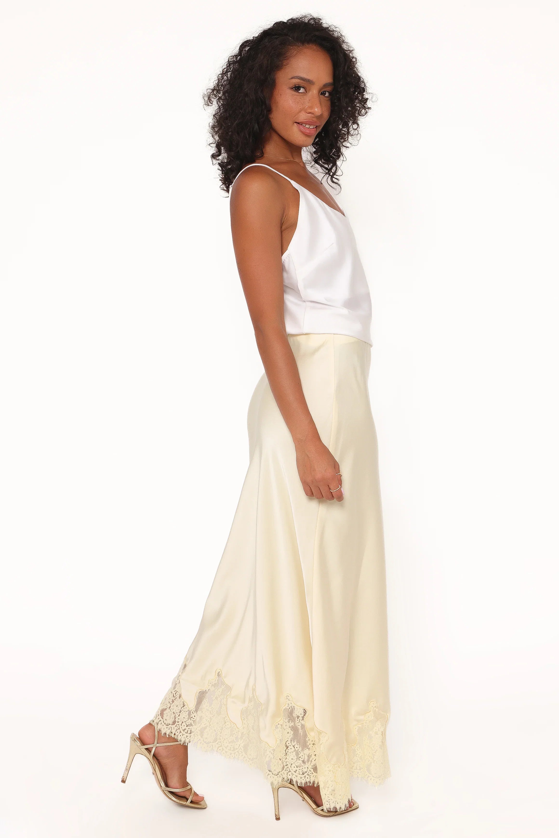 Alira Lace Trim Midi Skirt Yellow
