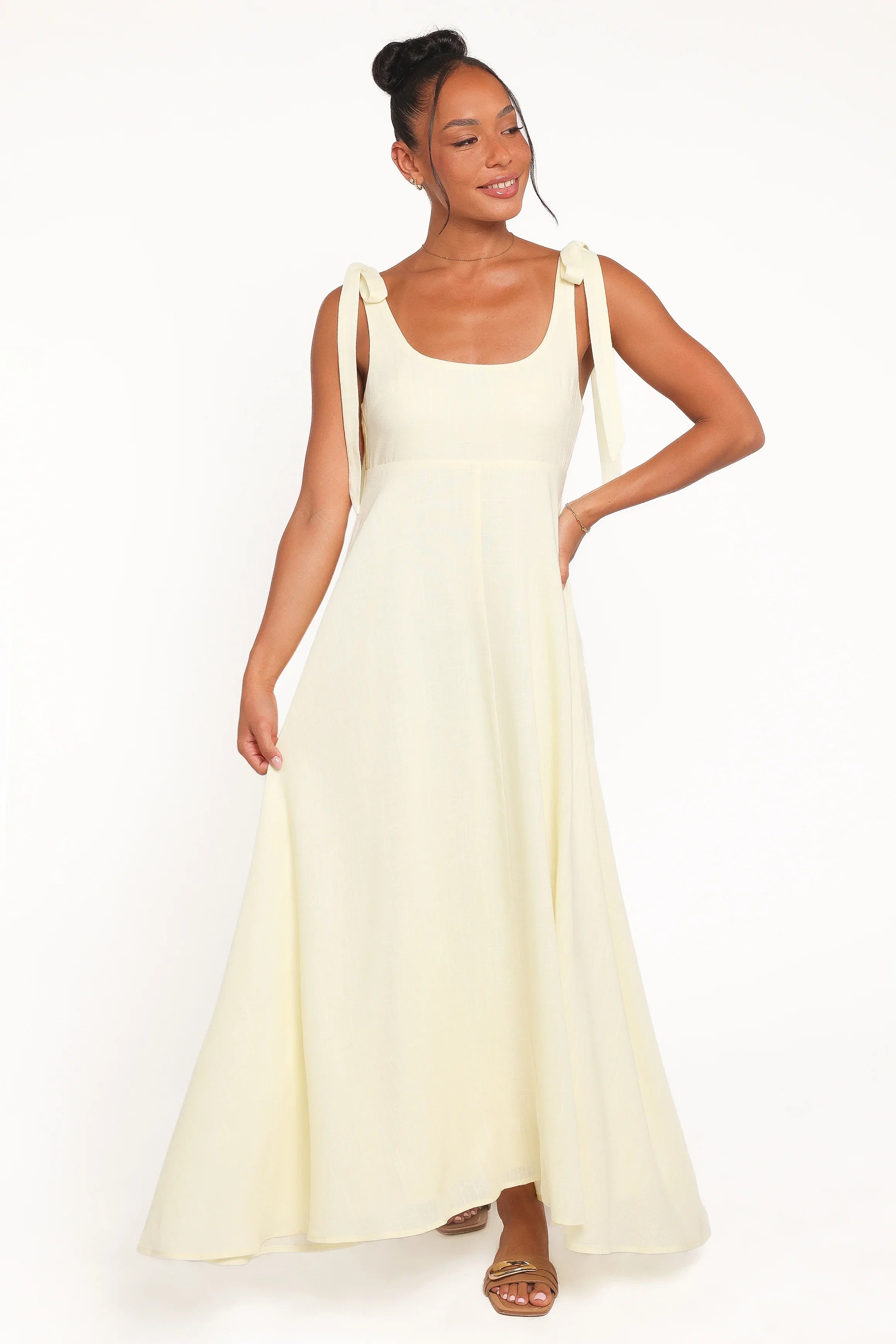 Valara Tie Shoulder Maxi Dress Butter Yellow
