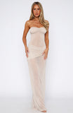 Sheer Grace Strapless Glitter Maxi Dress Champagne