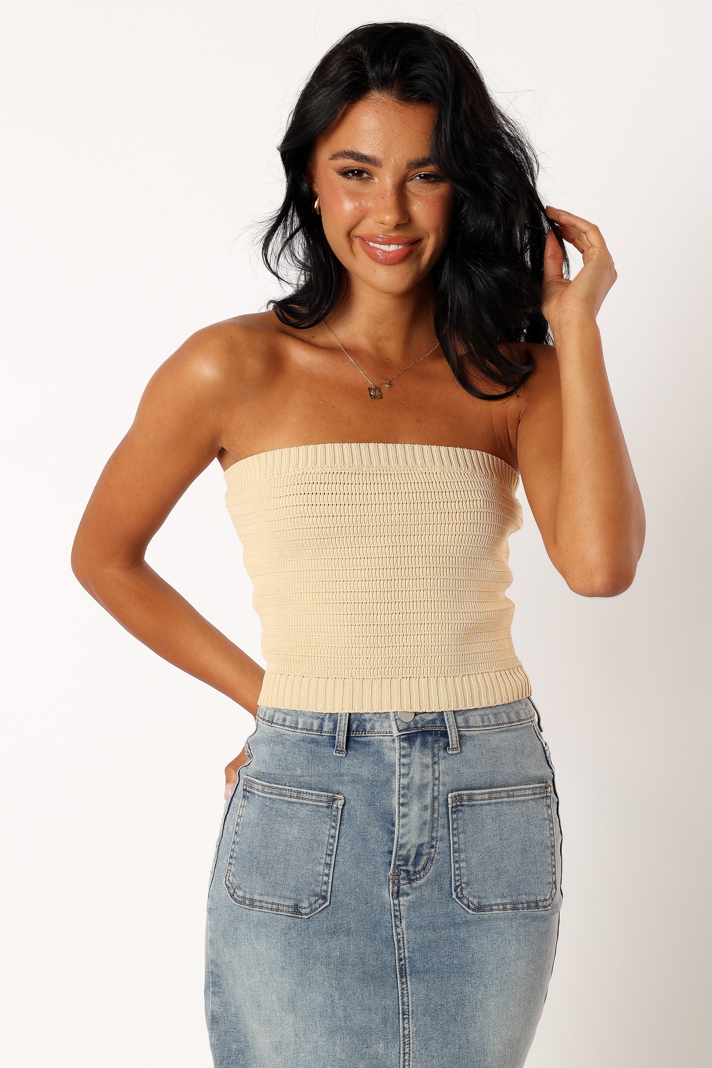 Zia Strapless Knit Top Lemon