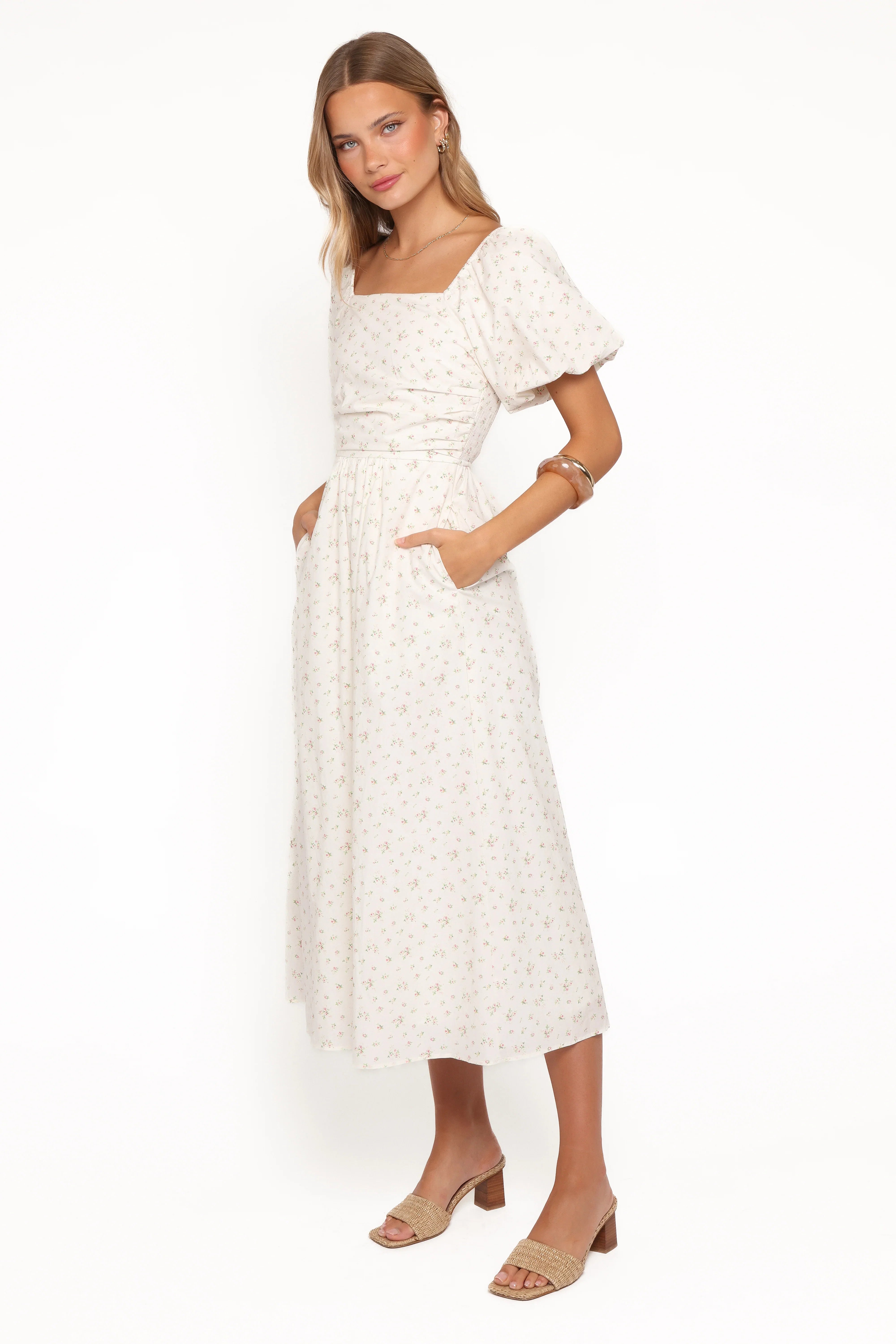 Clo Puff Sleeve Midi Dress White Betty