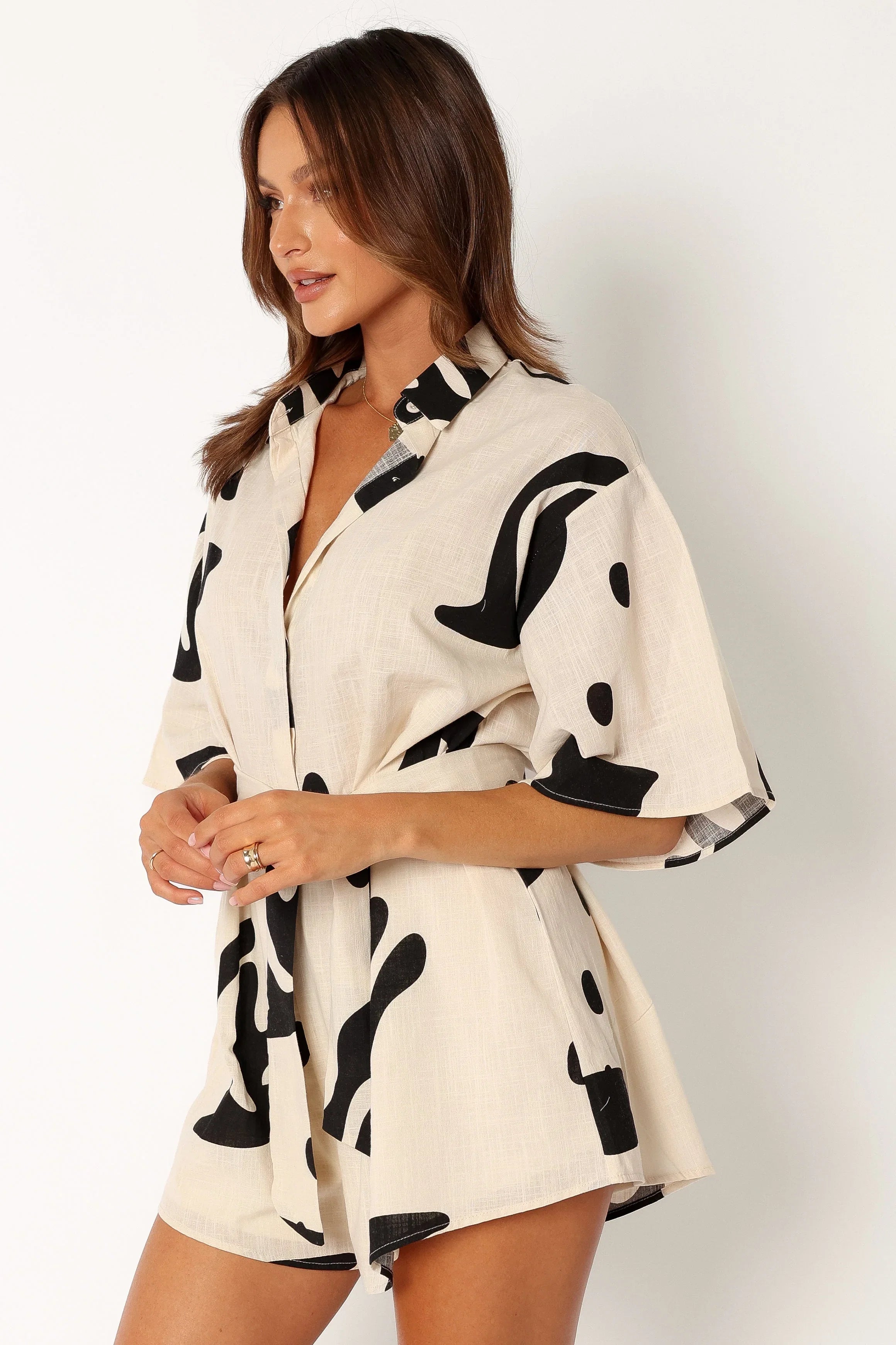 Kellie Romper Beige Black