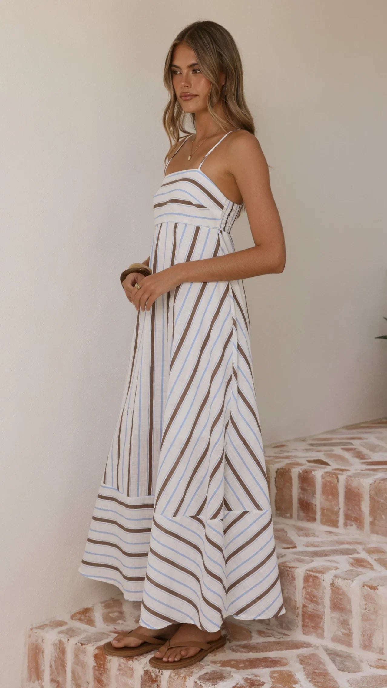 Marcel Maxi Dress Choc Blue Stripe