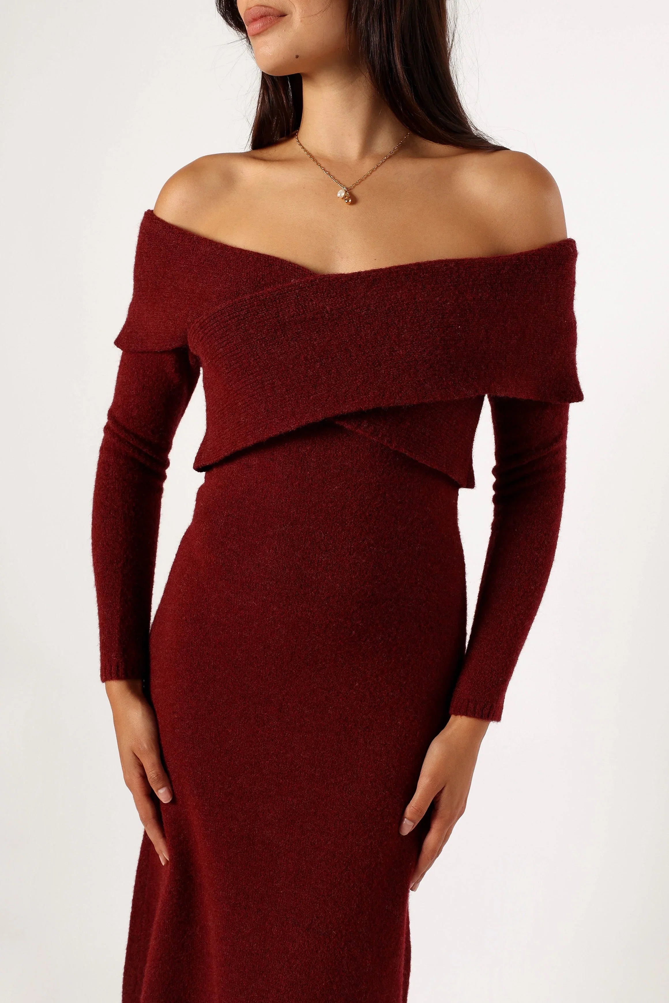 Deena Off Shoulder Midi Dress Red