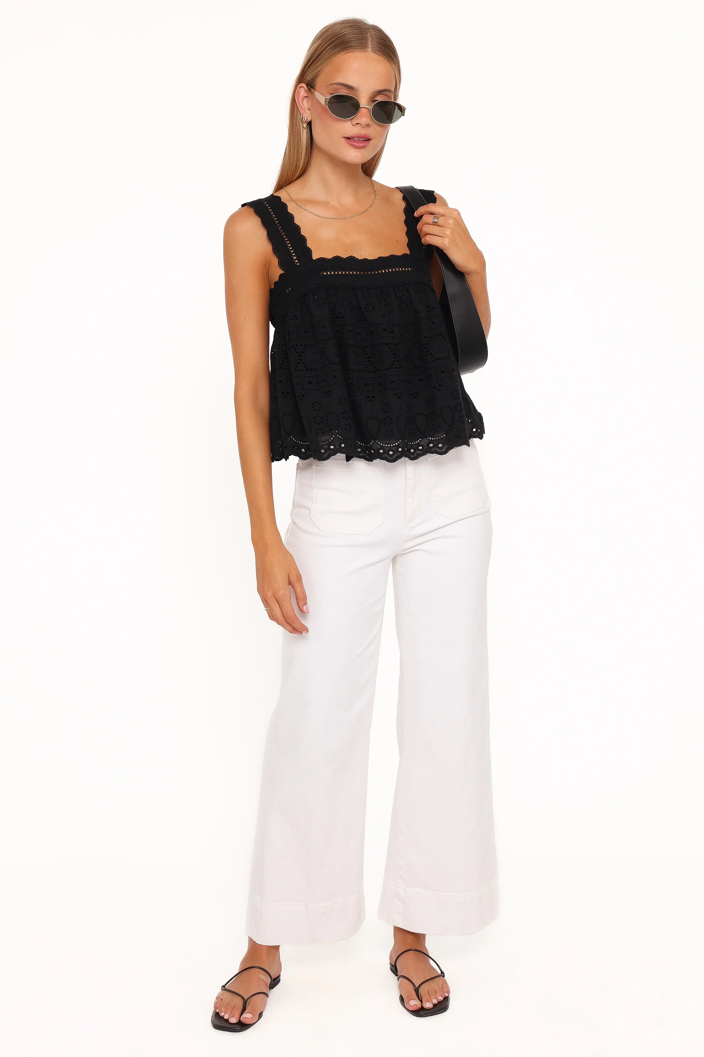 Aideen Eyelet Top Black