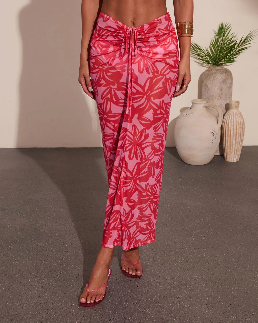 Senelle Floral Print Cover Up Maxi Skirt