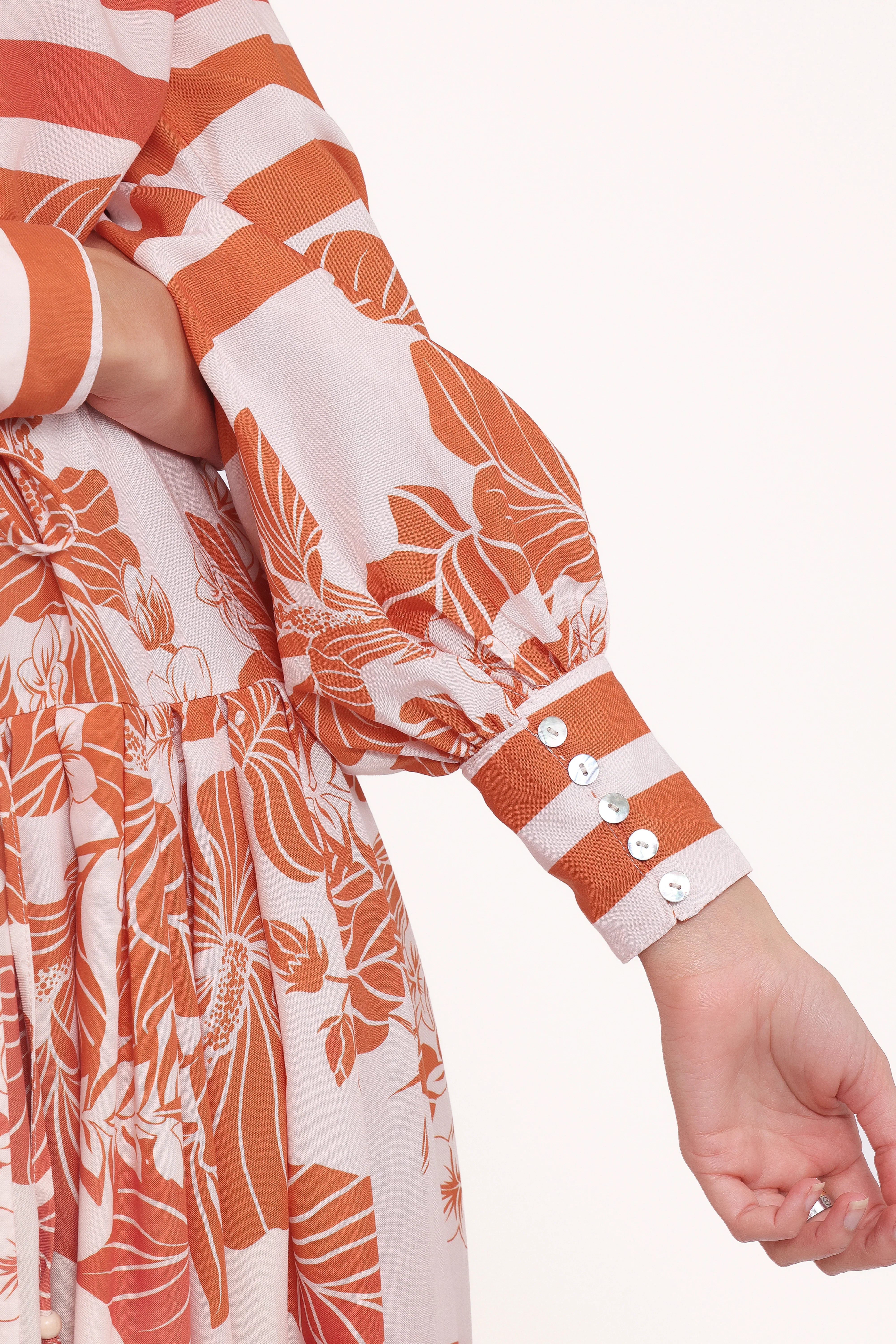 Jules Long Sleeve Dress White Orange