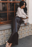 Jade Vegan Leather Column Skirt Black
